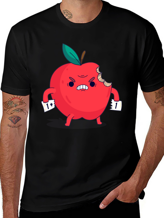 Angry Bitten Apple Cartoon Graphic T-Shirt