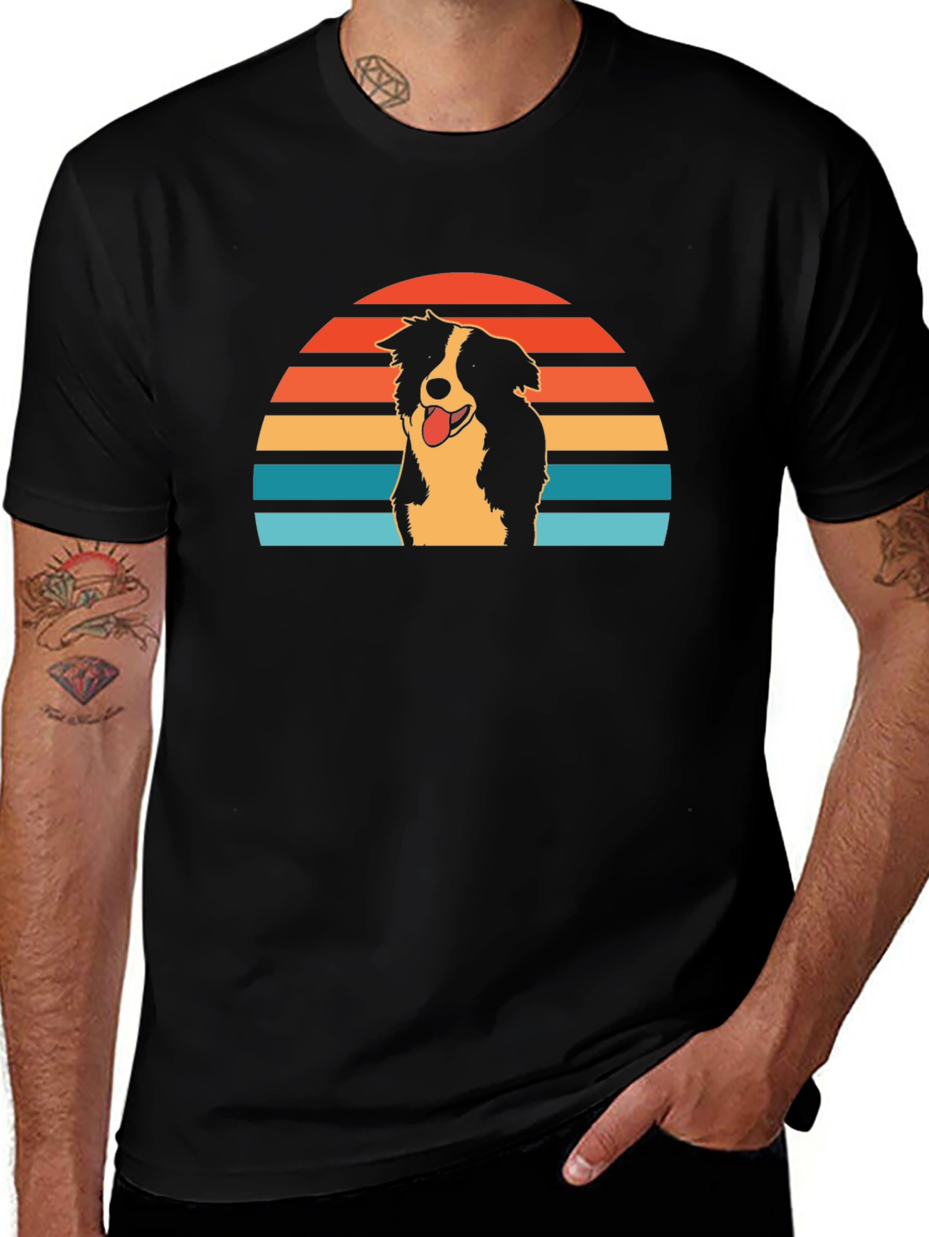 Retro Border Collie Sunset Graphic Tee