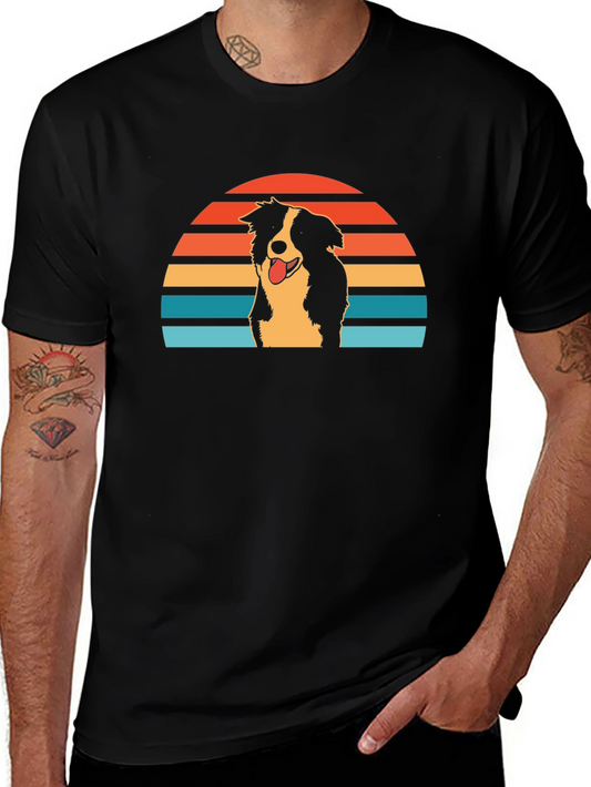 Retro Border Collie Sunset Graphic Tee
