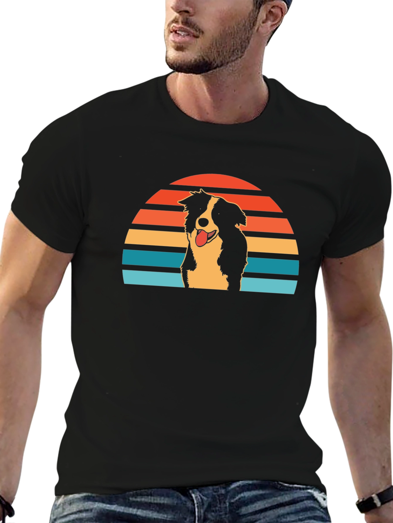 Retro Border Collie Sunset Graphic Tee