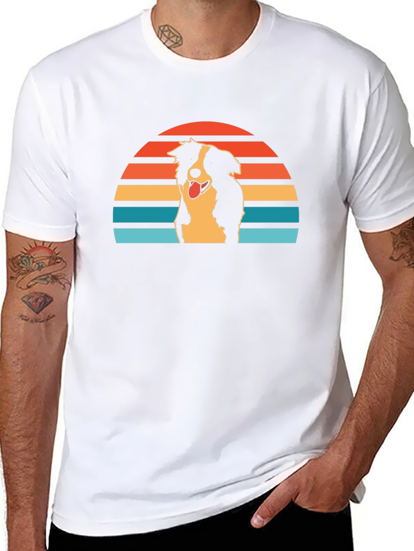 Retro Border Collie Sunset Graphic Tee