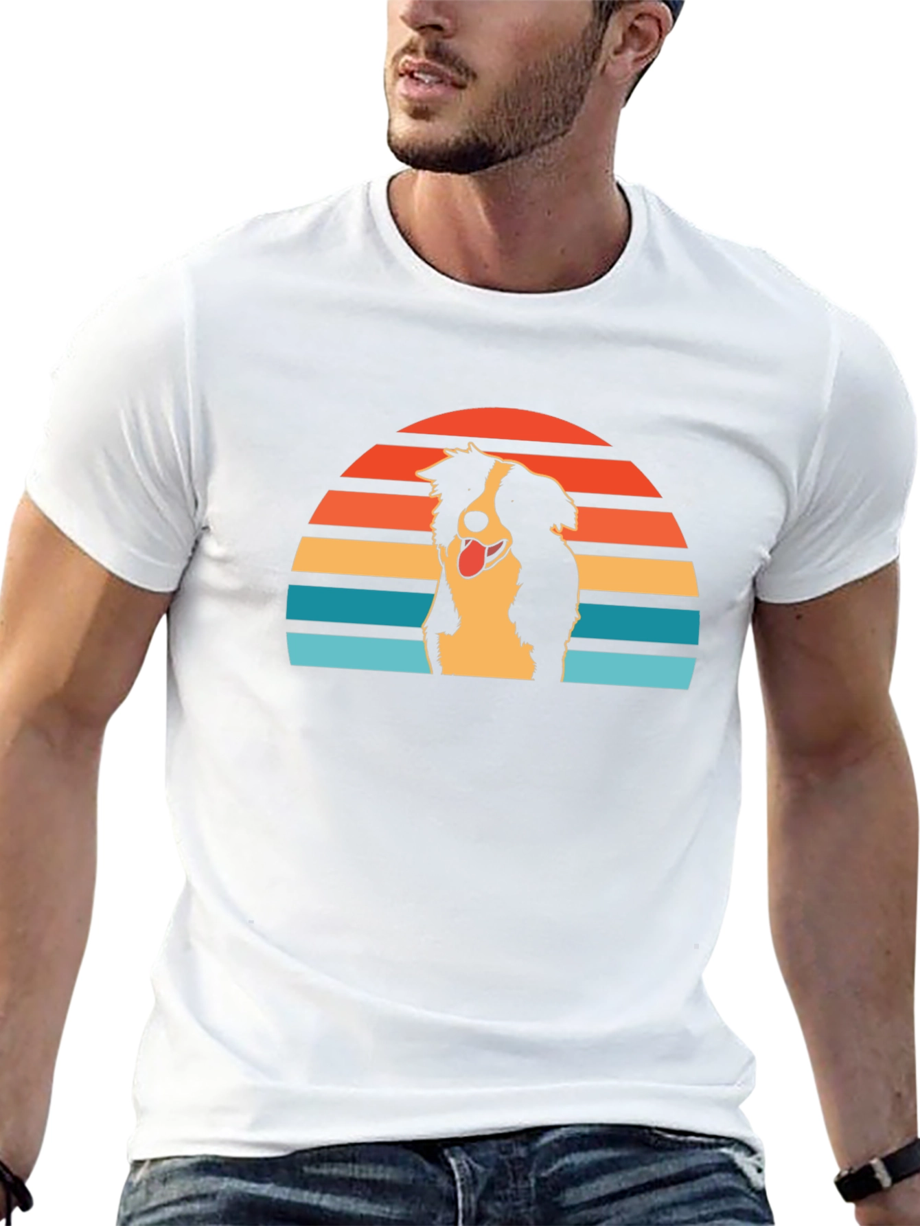 Retro Border Collie Sunset Graphic Tee
