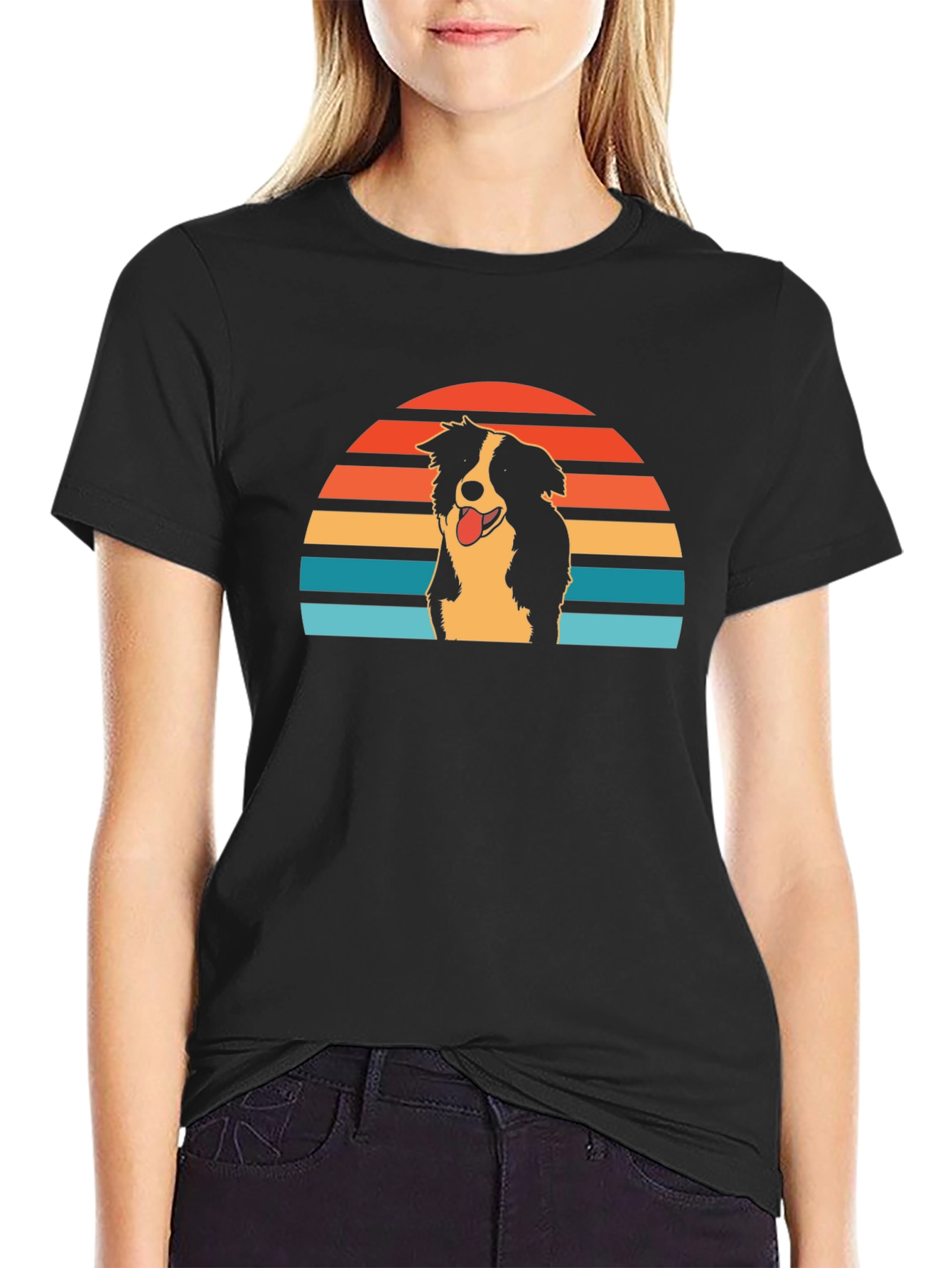 Retro Border Collie Sunset Graphic Tee