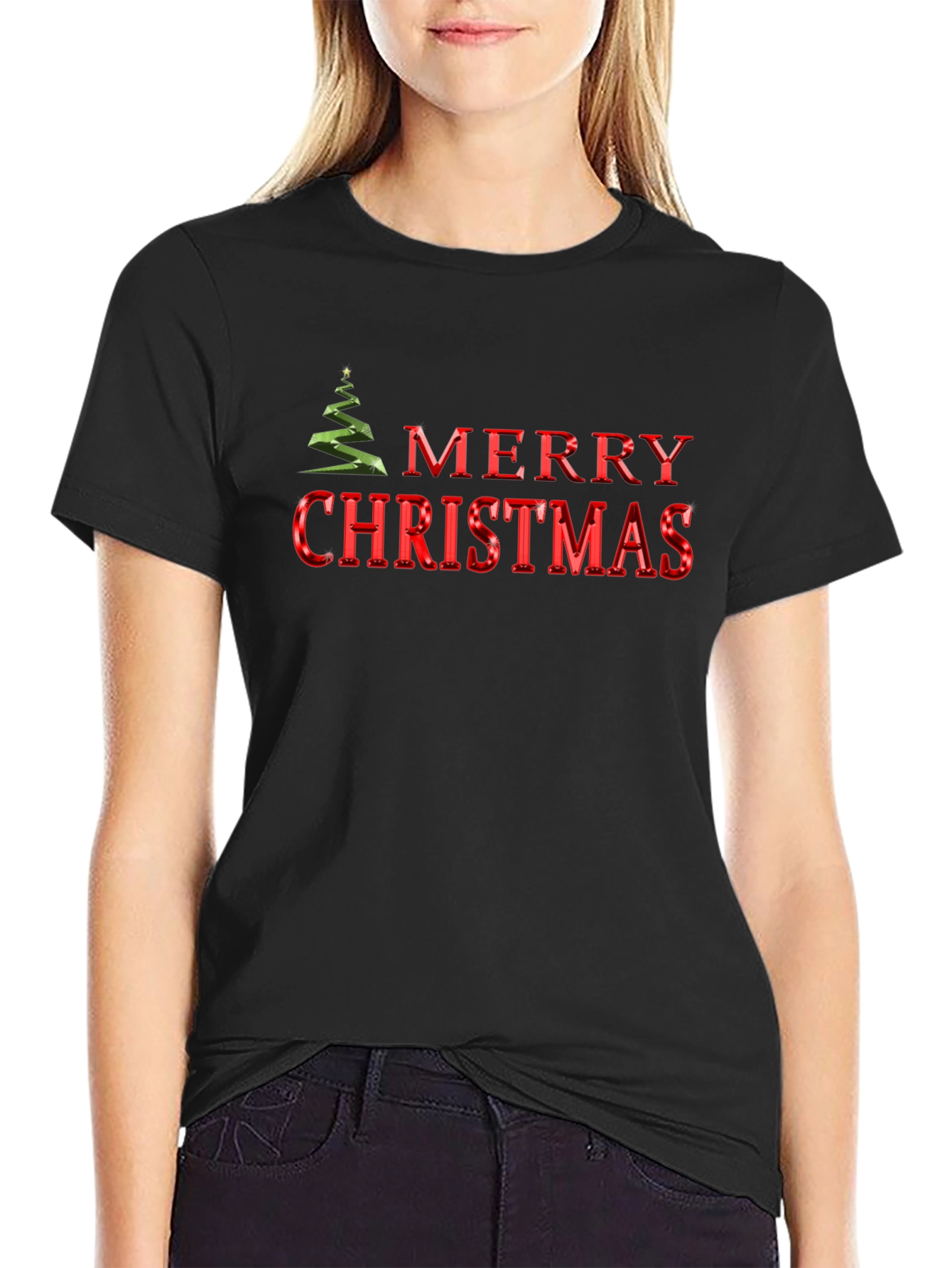 Merry Christmas Tree Graphic T-Shirt