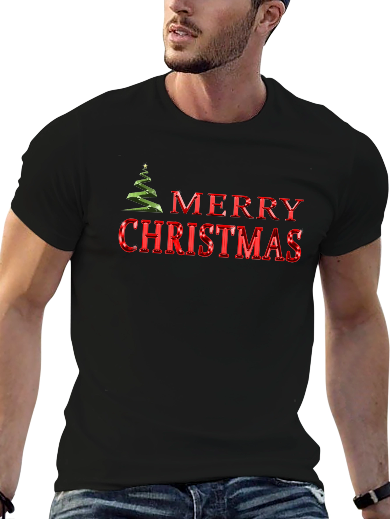 Merry Christmas Tree Graphic T-Shirt