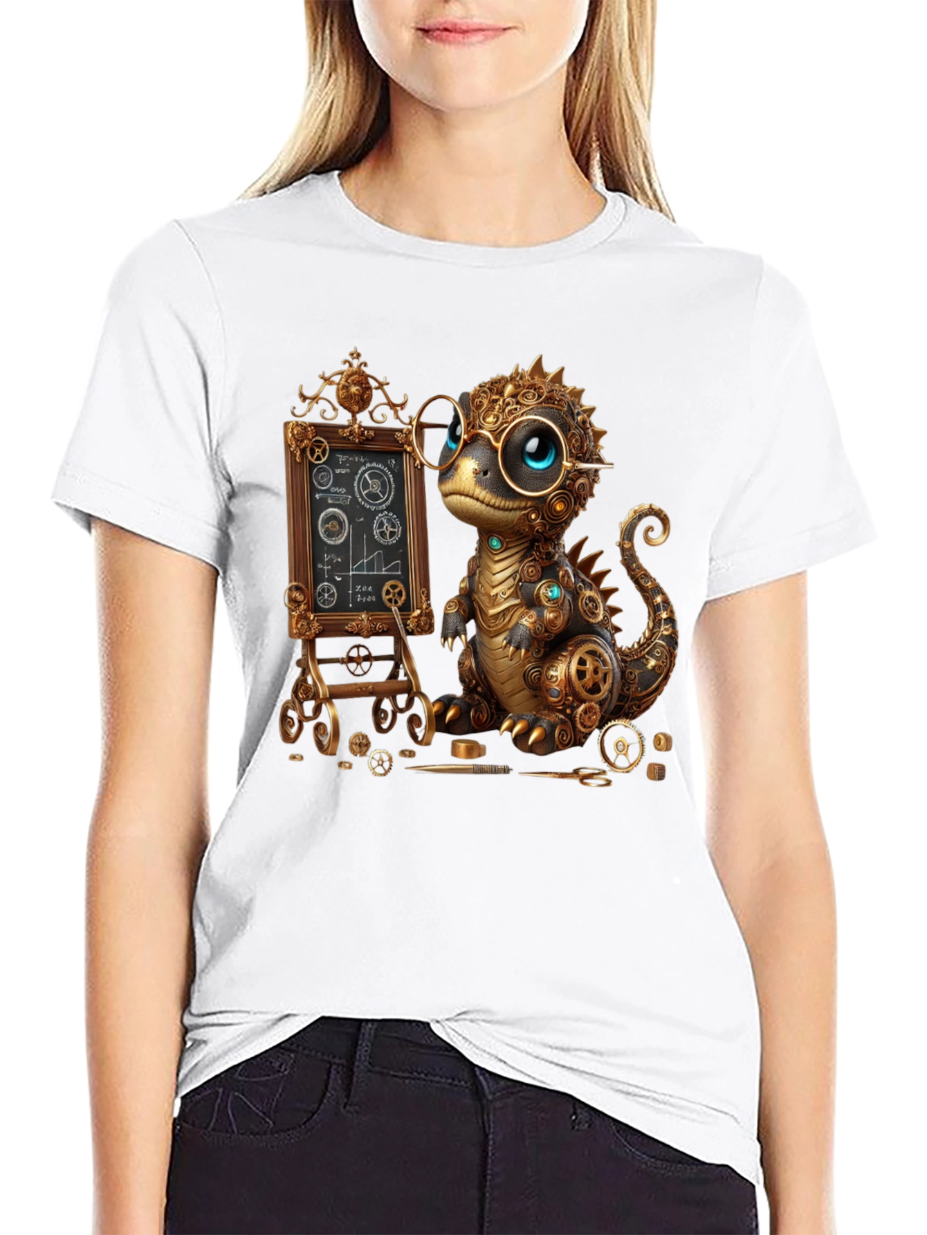 Steampunk Dinosaur Teacher Graphic T-Shirt