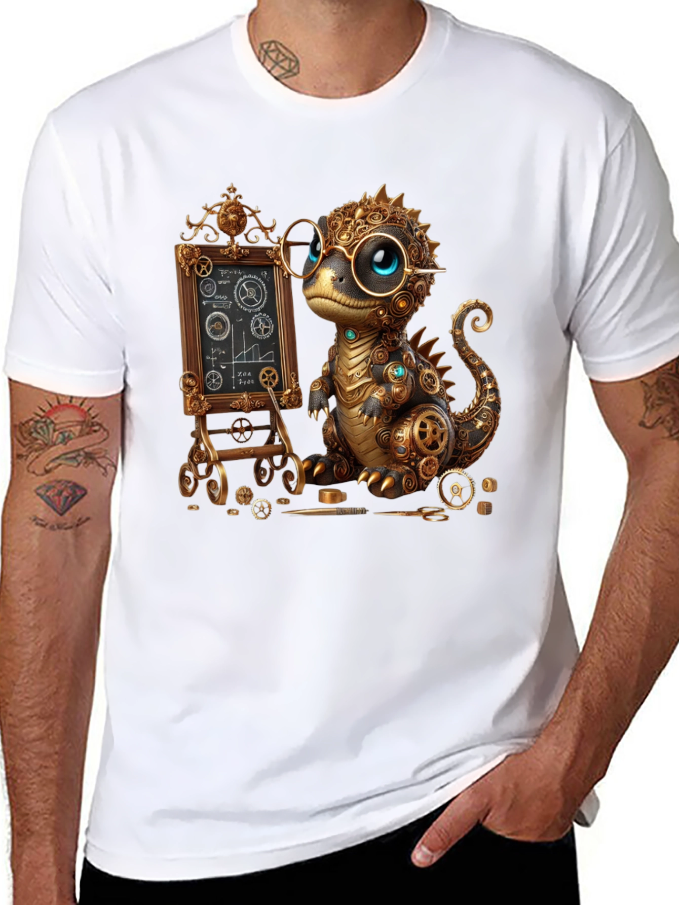 Steampunk Dinosaur Teacher Graphic T-Shirt