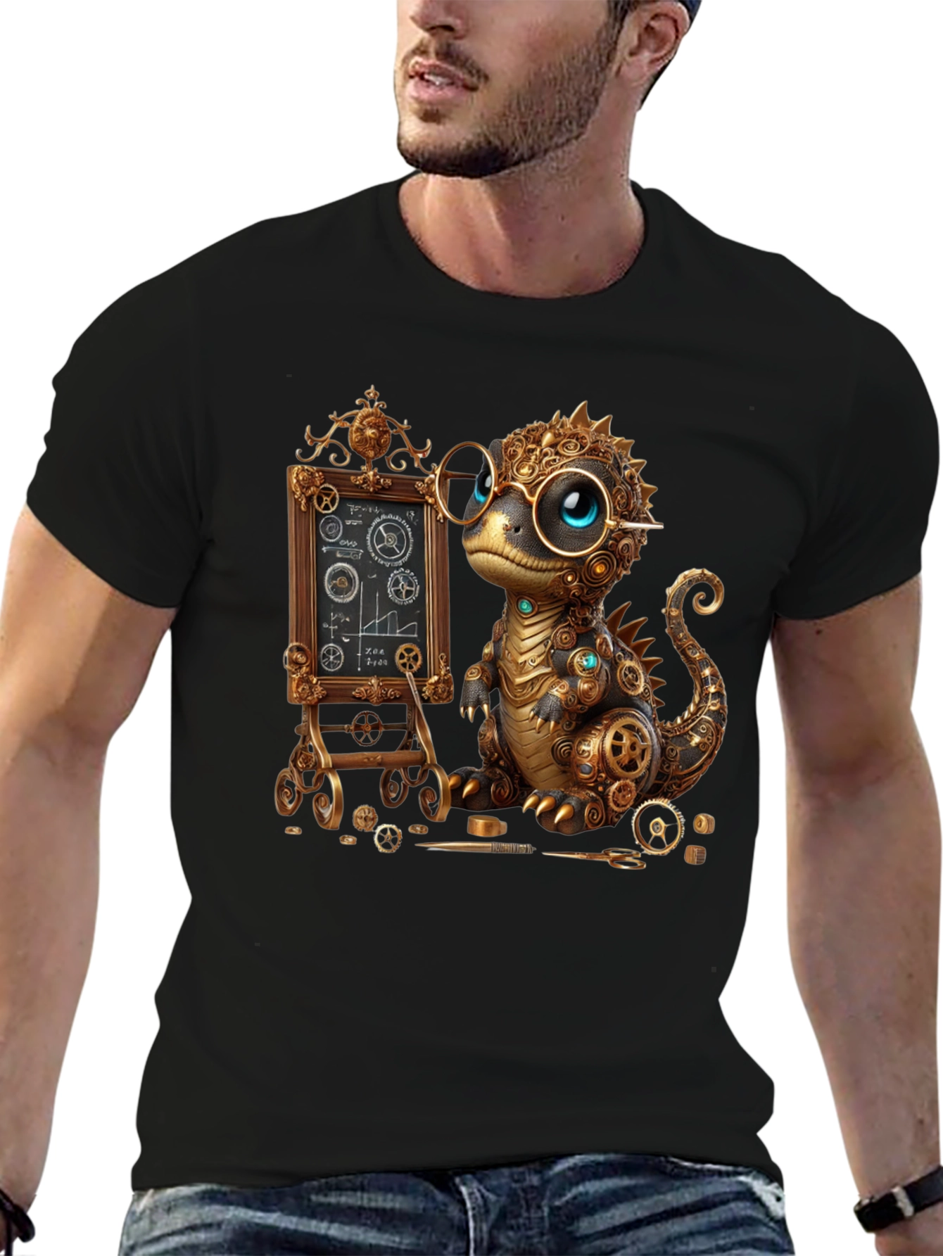 Steampunk Dinosaur Teacher Graphic T-Shirt