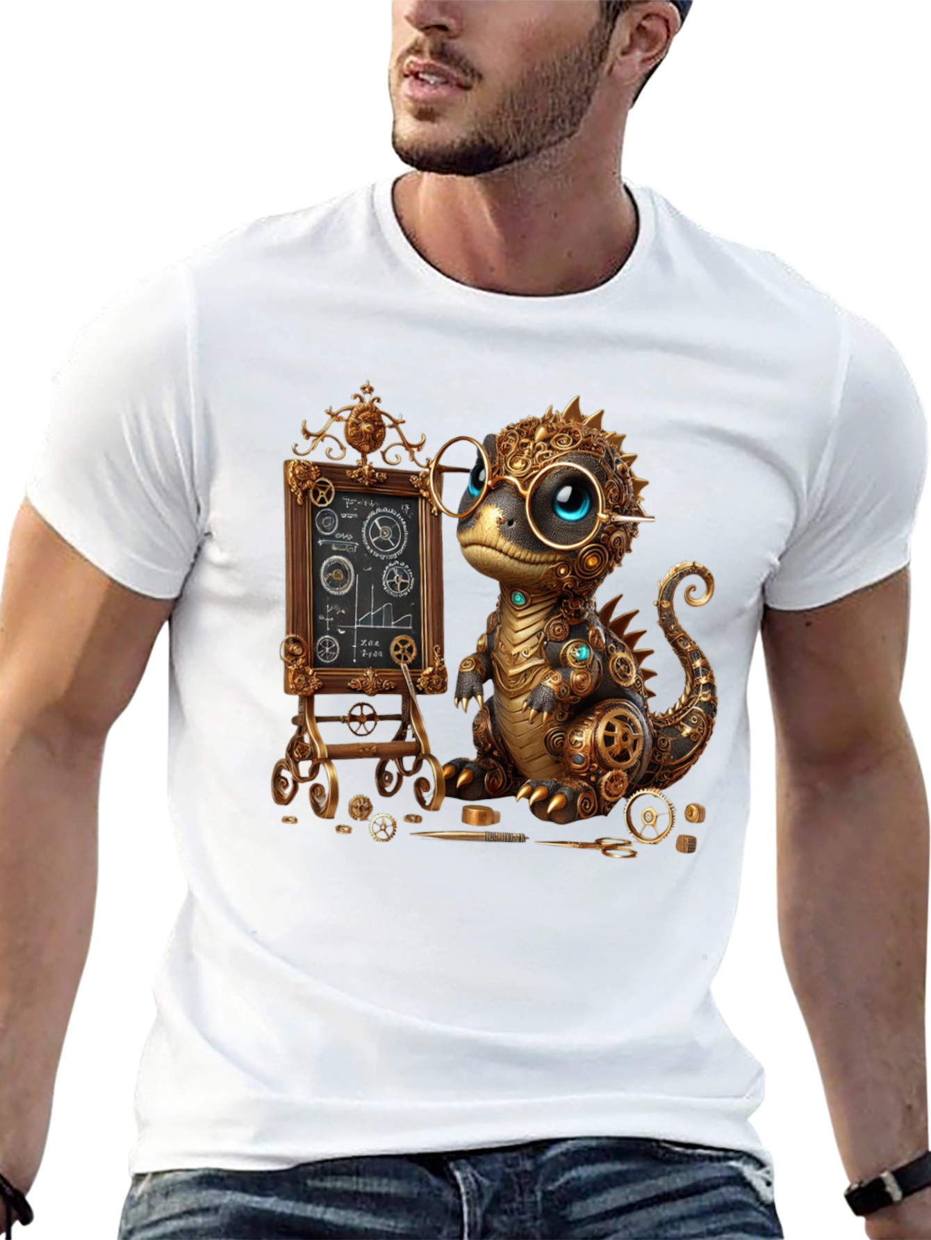 Steampunk Dinosaur Teacher Graphic T-Shirt