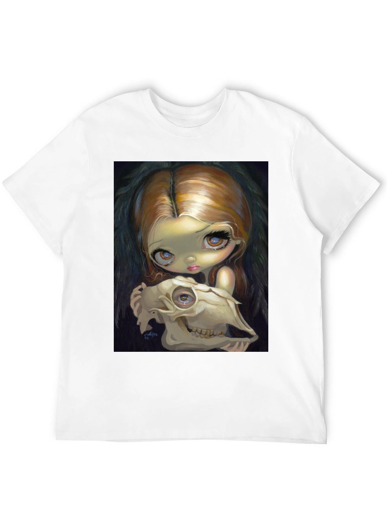 Gothic Art T-Shirt - Girl with Skull