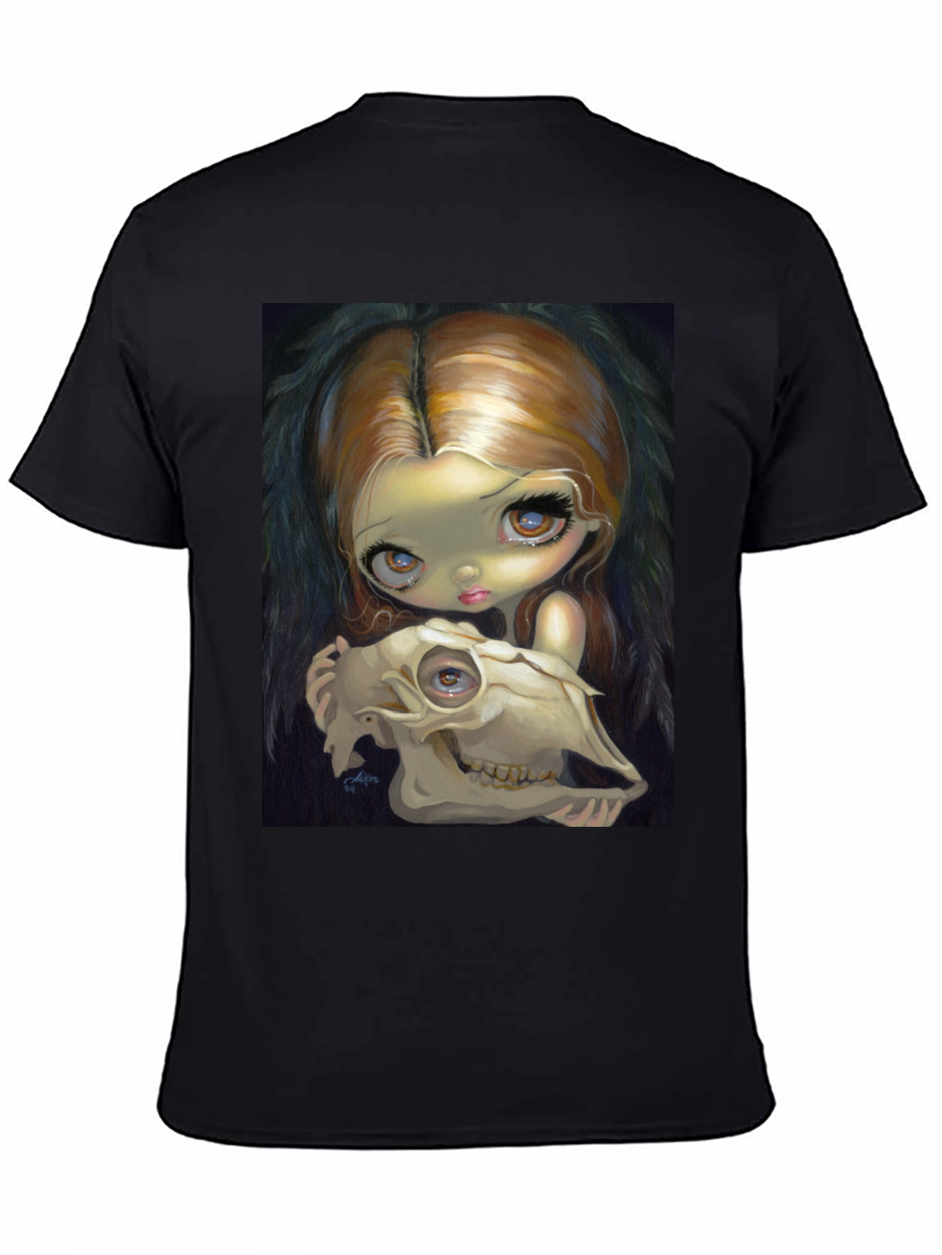 Gothic Art T-Shirt - Girl with Skull