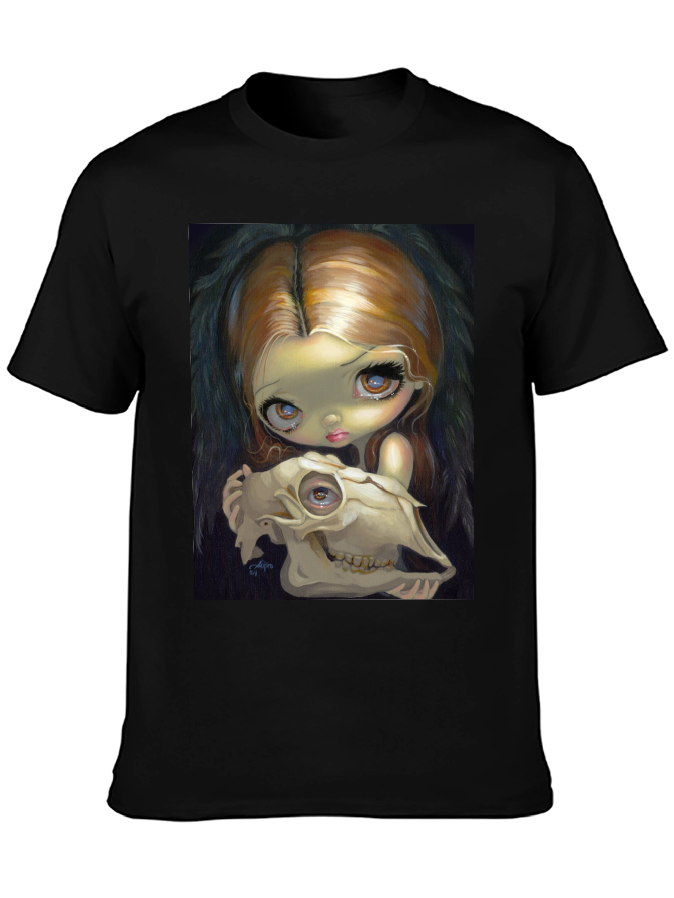 Gothic Art T-Shirt - Girl with Skull