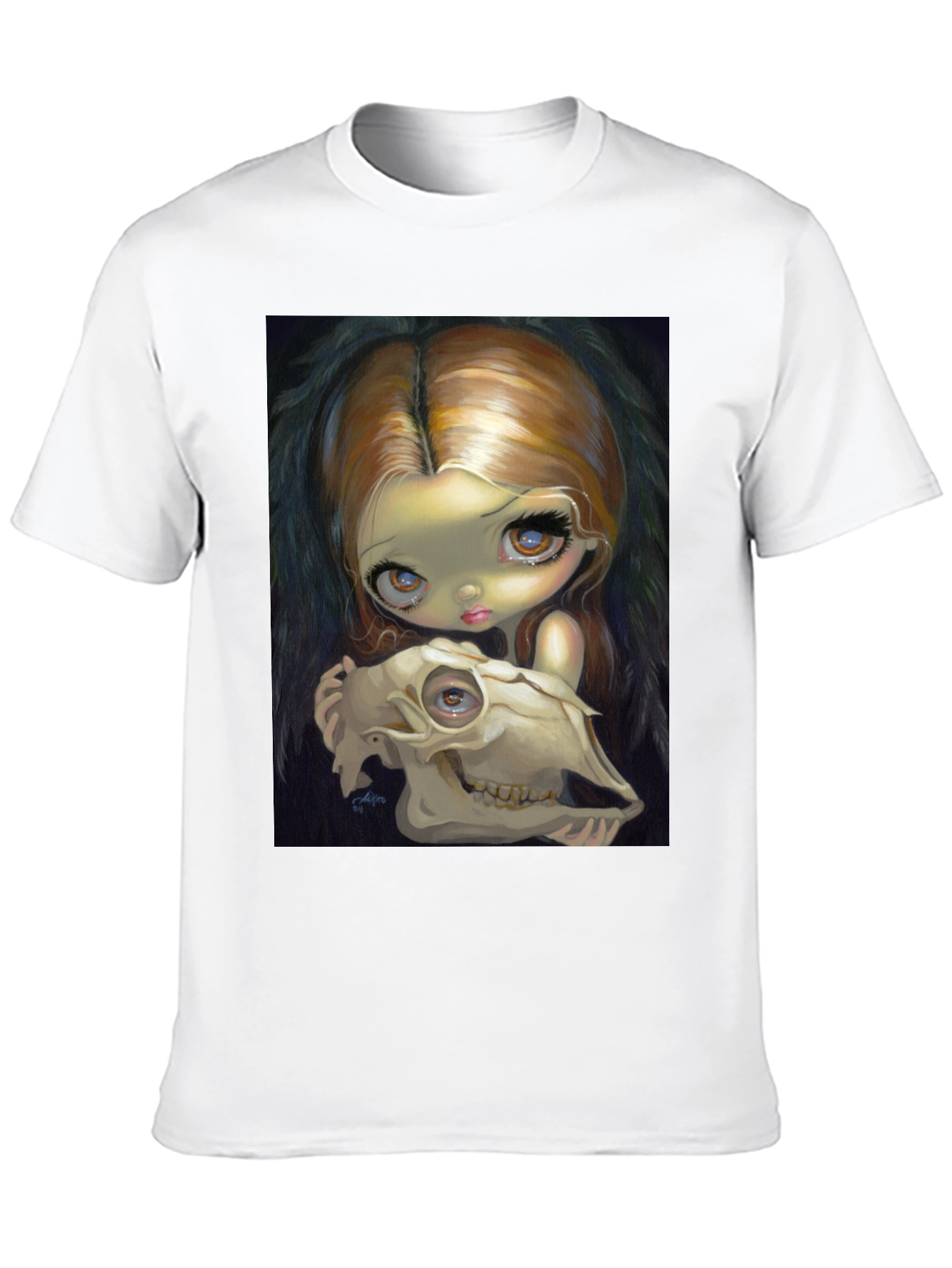 Gothic Art T-Shirt - Girl with Skull