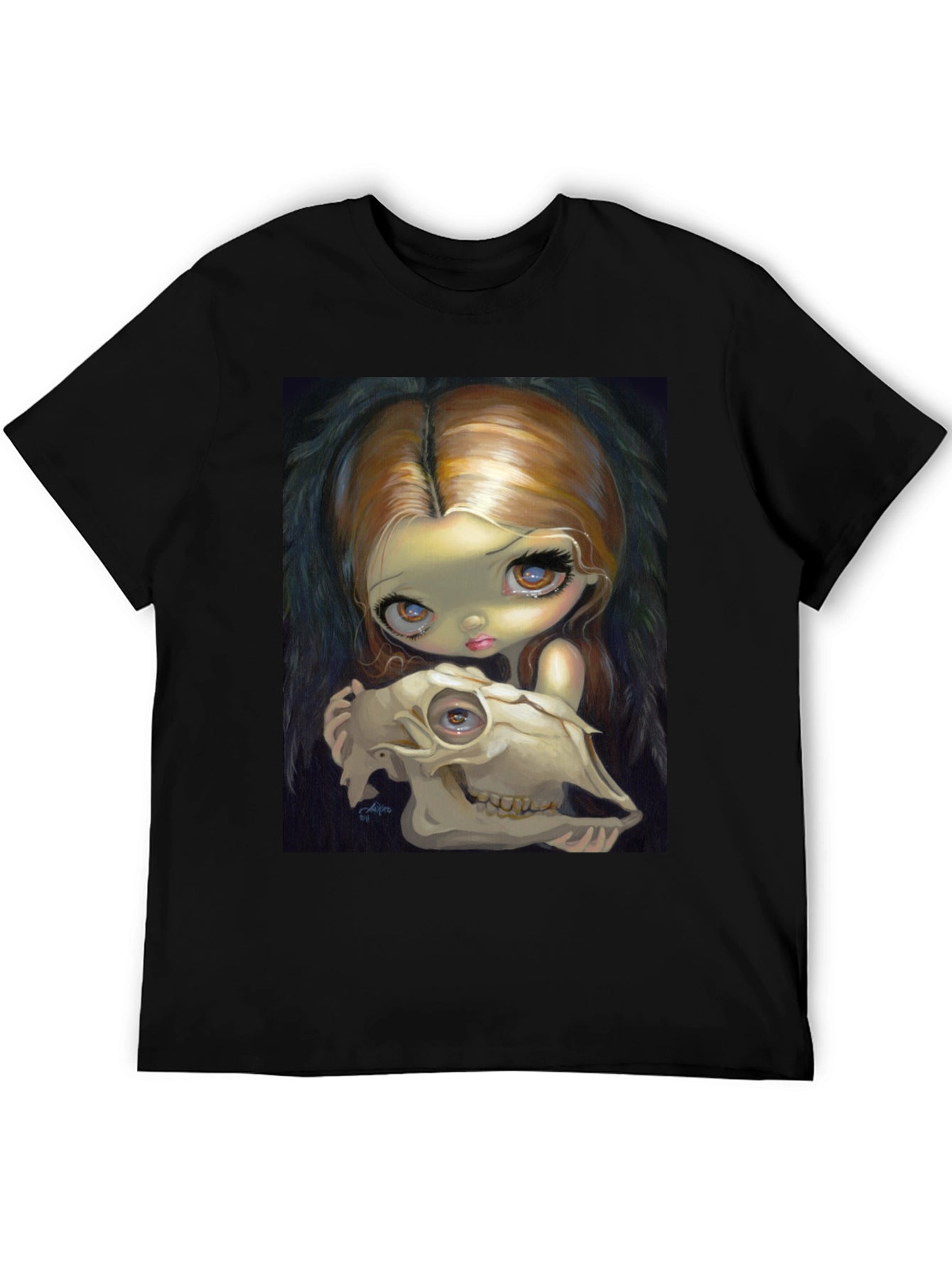 Gothic Art T-Shirt - Girl with Skull