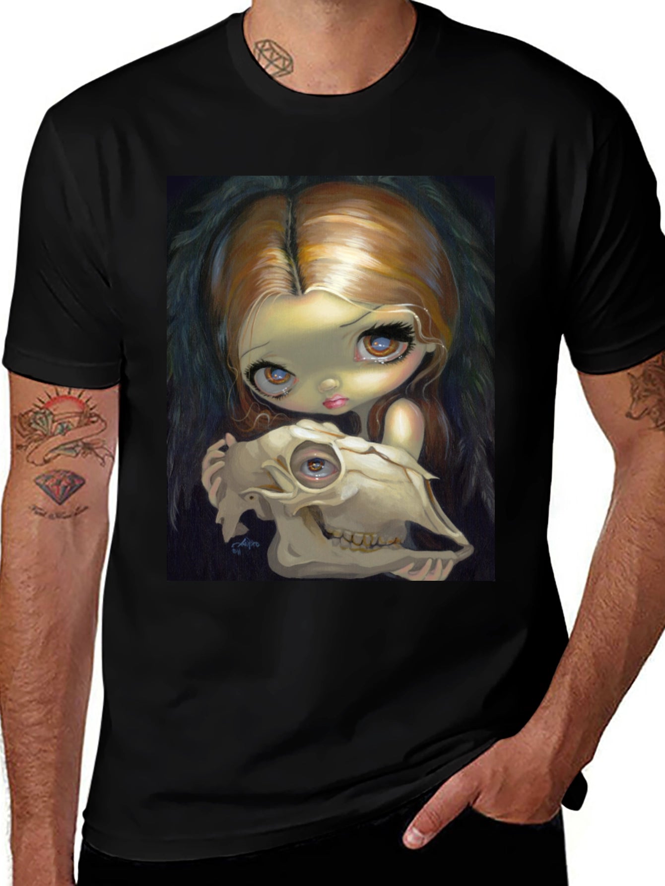 Gothic Art T-Shirt - Girl with Skull
