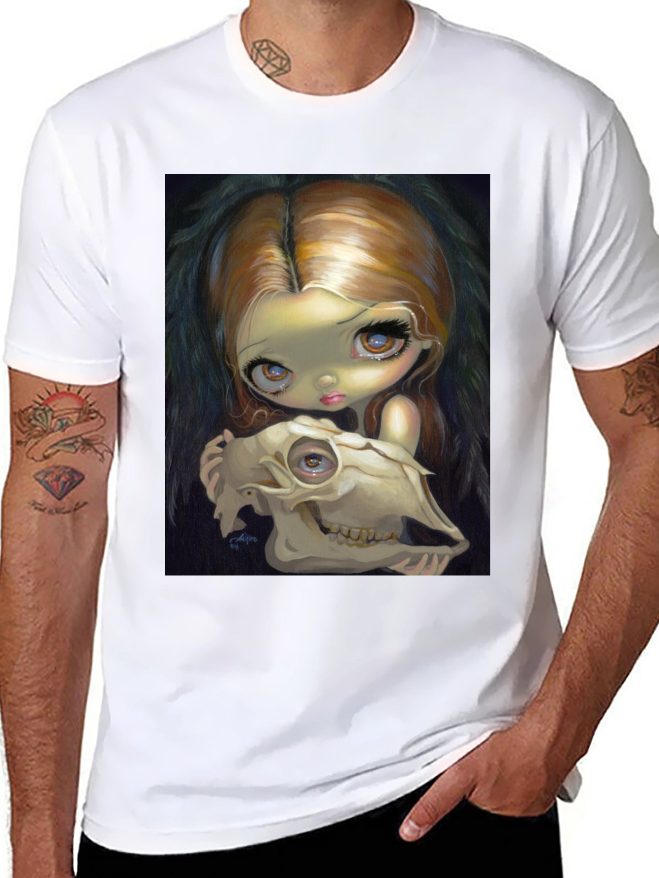 Gothic Art T-Shirt - Girl with Skull