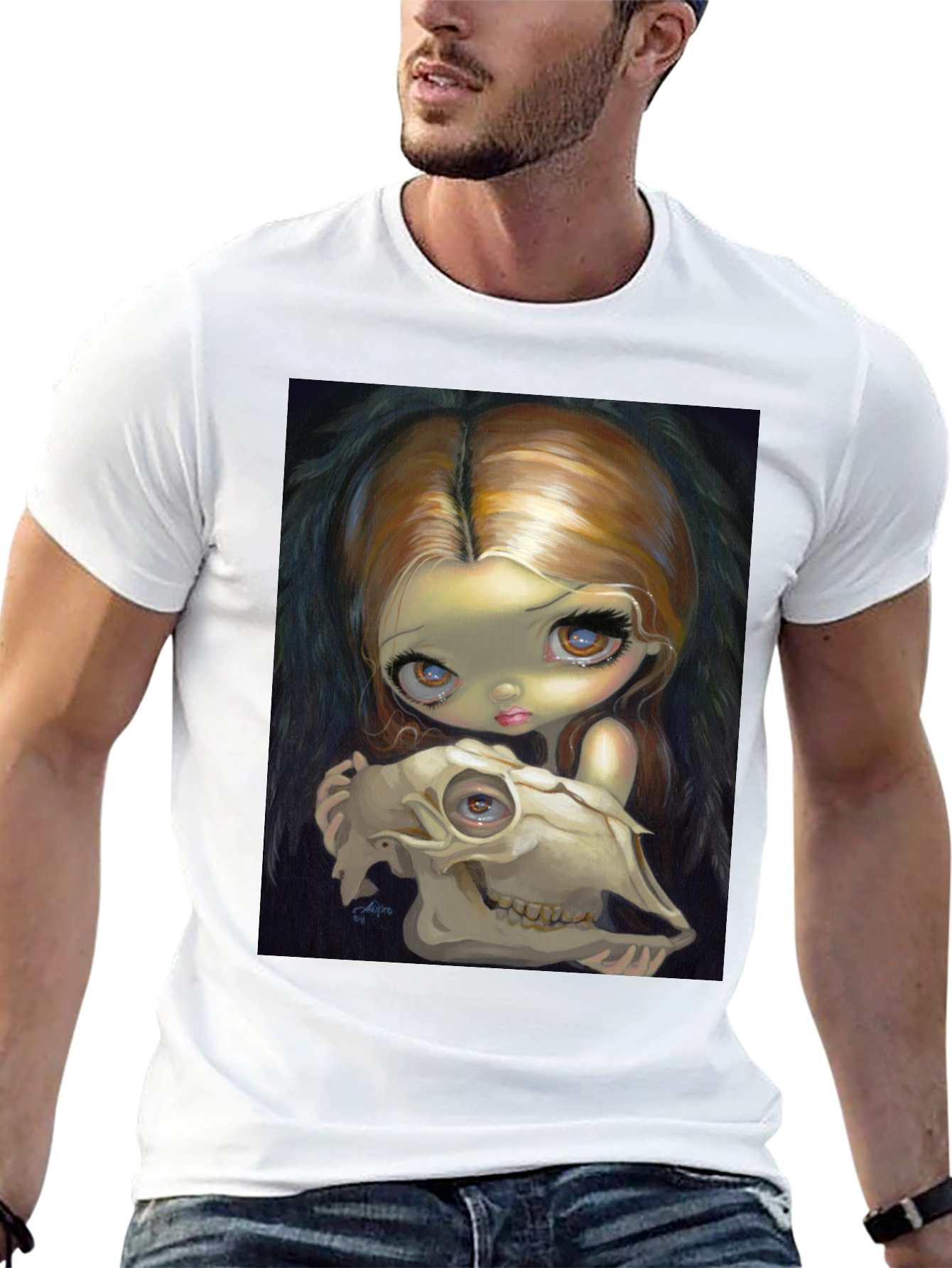 Gothic Art T-Shirt - Girl with Skull
