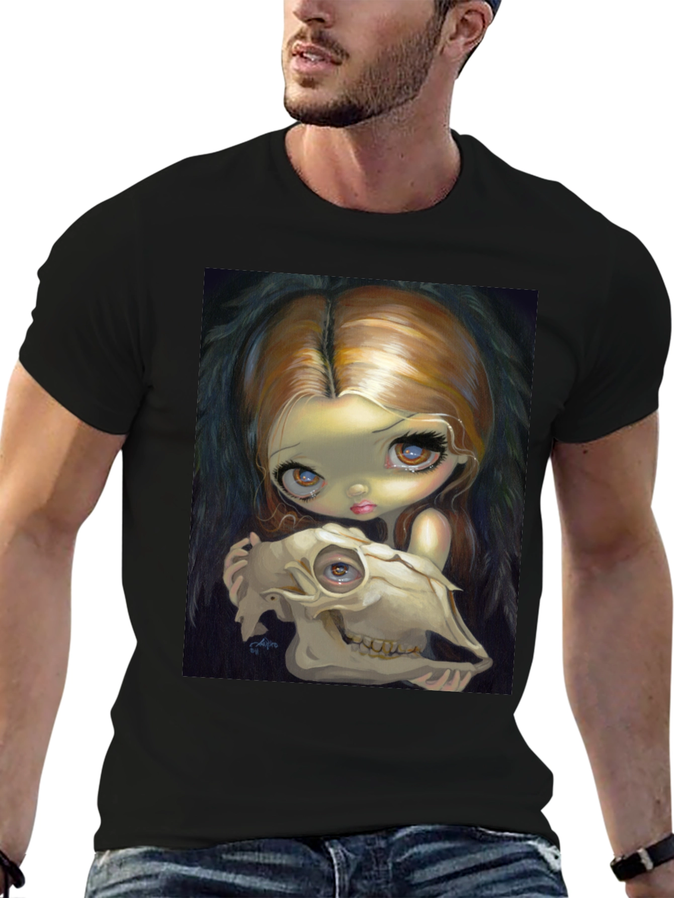 Gothic Art T-Shirt - Girl with Skull