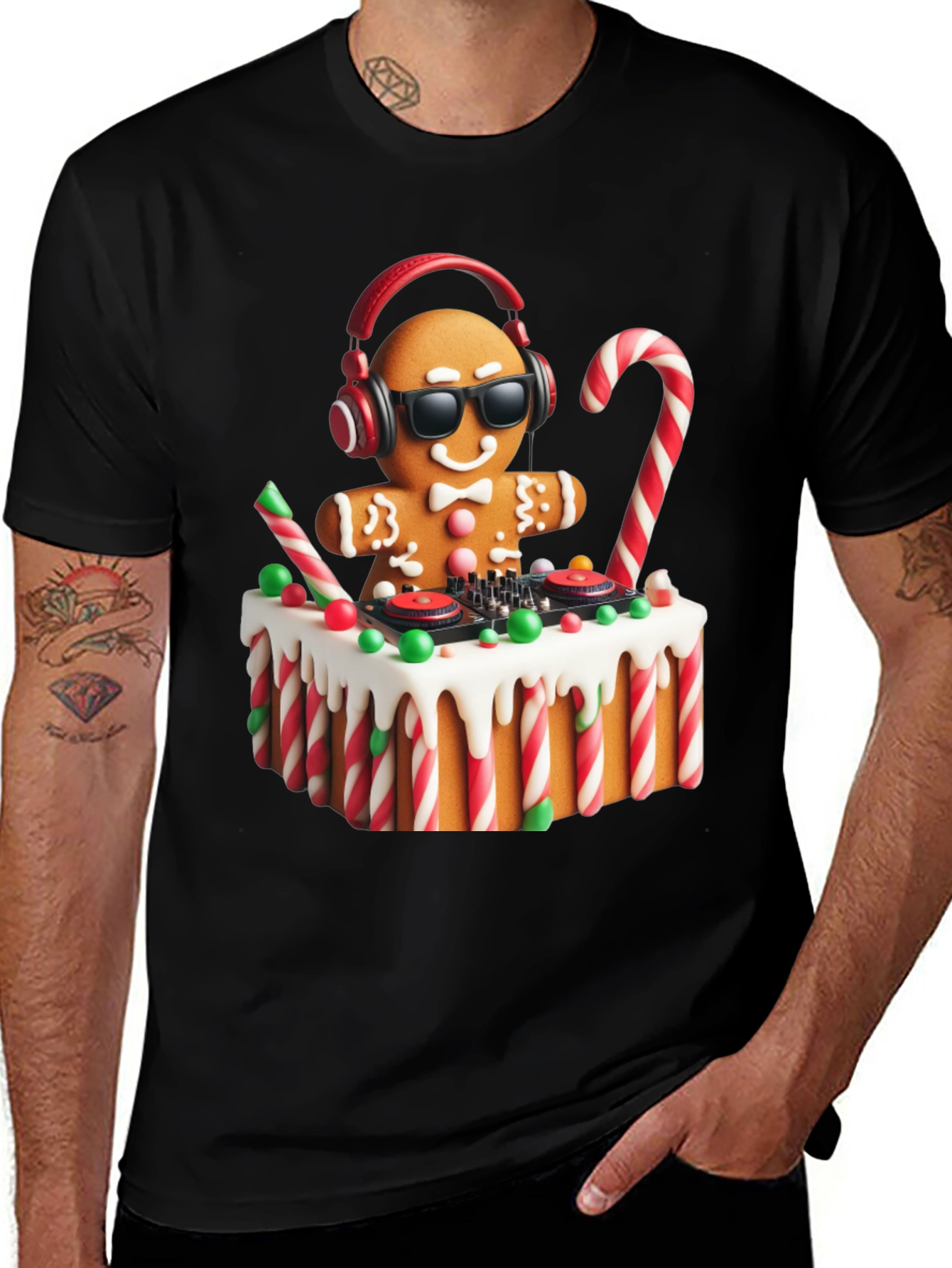 DJ Gingerbread Man Christmas Holiday T-Shirt