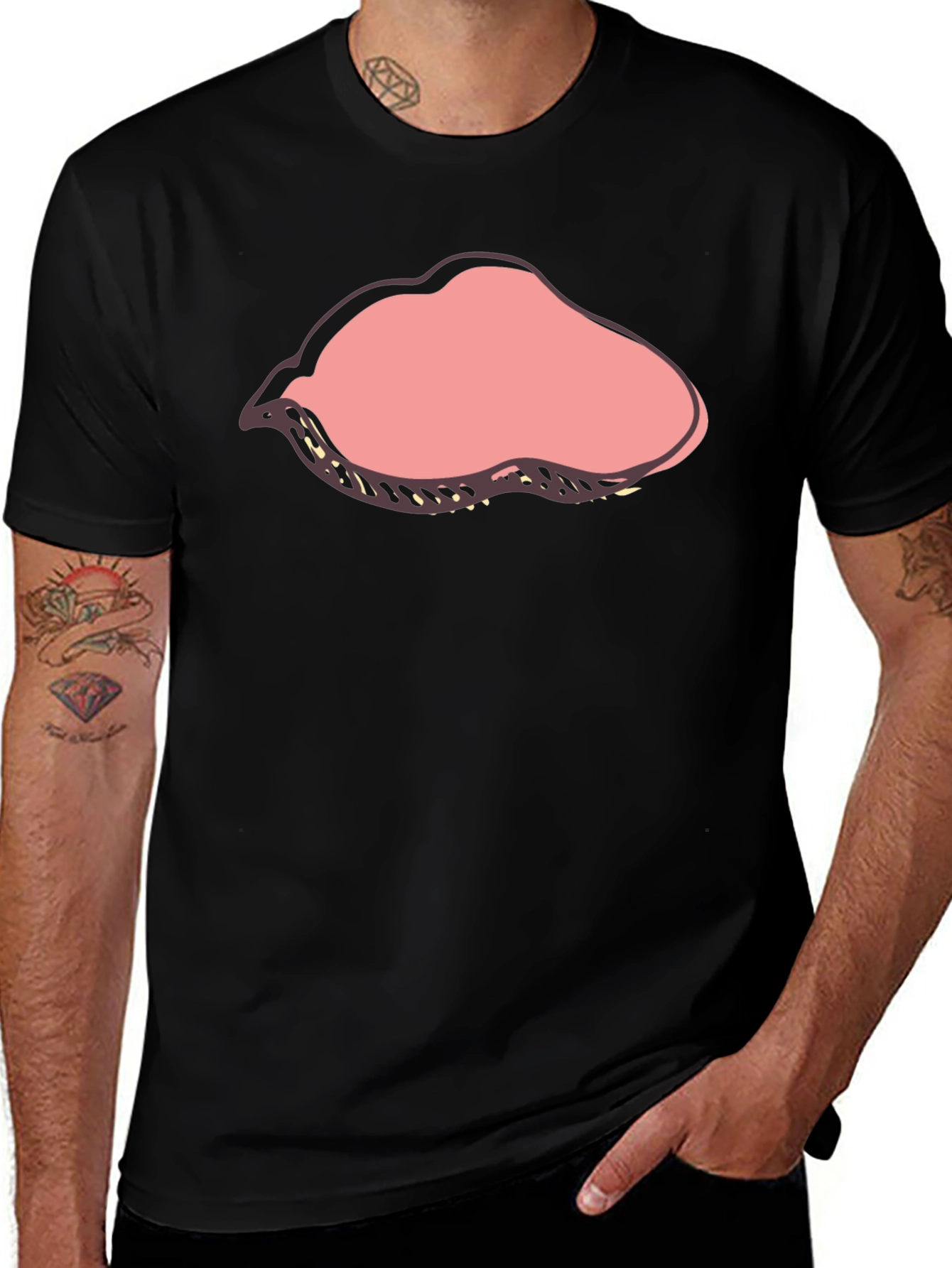 Cartoon Lips Graphic Black T-Shirt