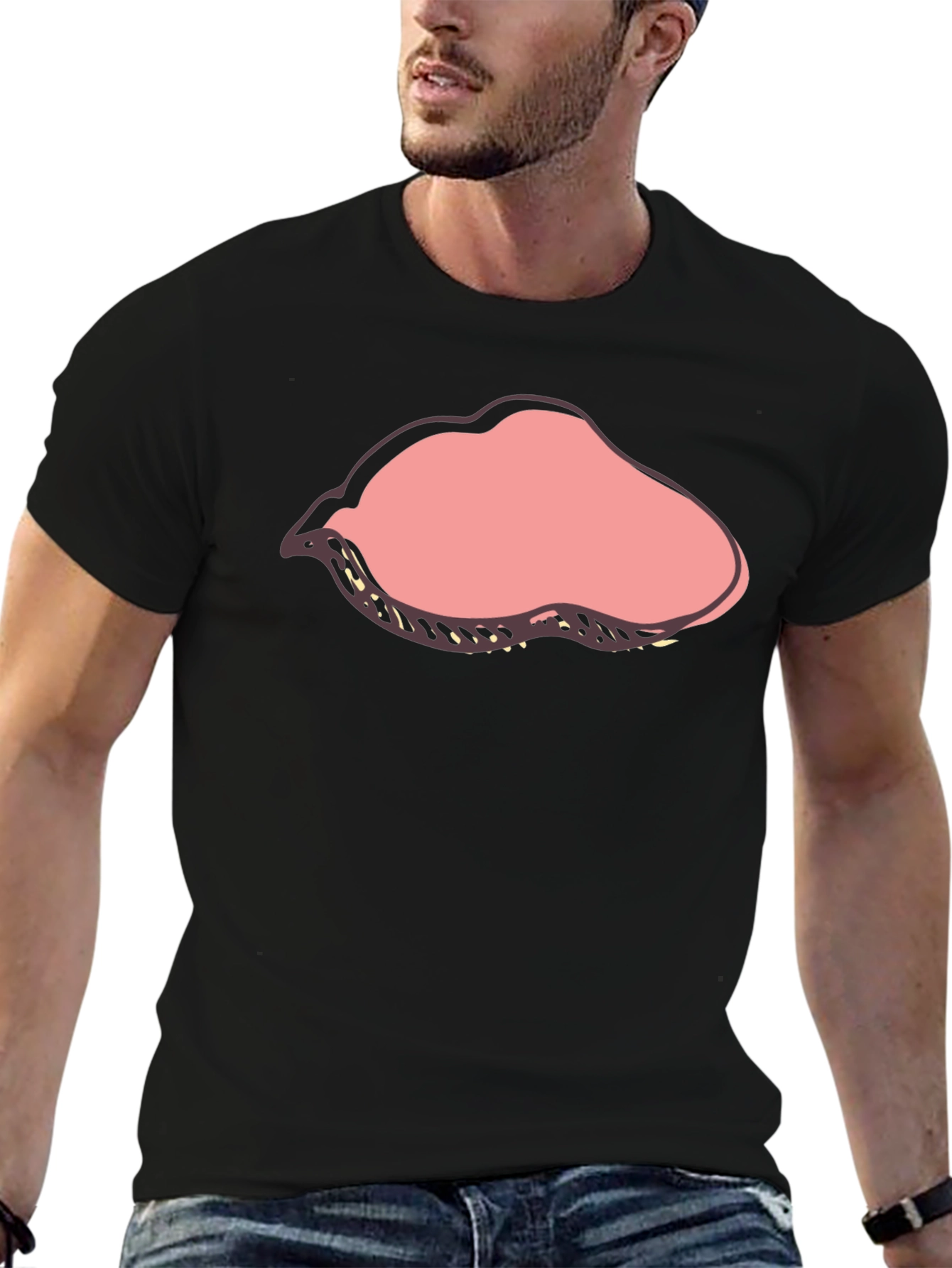 Cartoon Lips Graphic Black T-Shirt