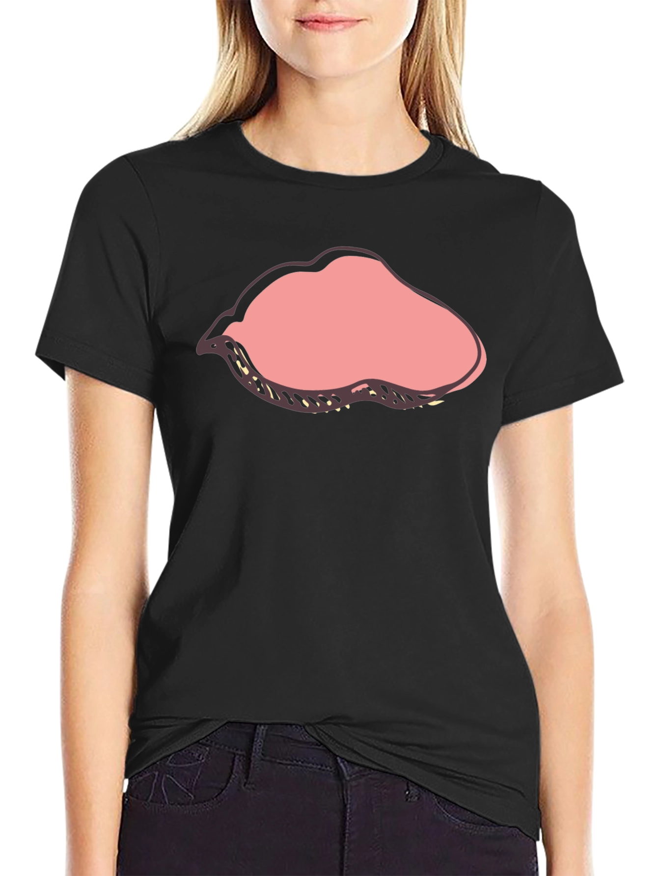 Cartoon Lips Graphic Black T-Shirt