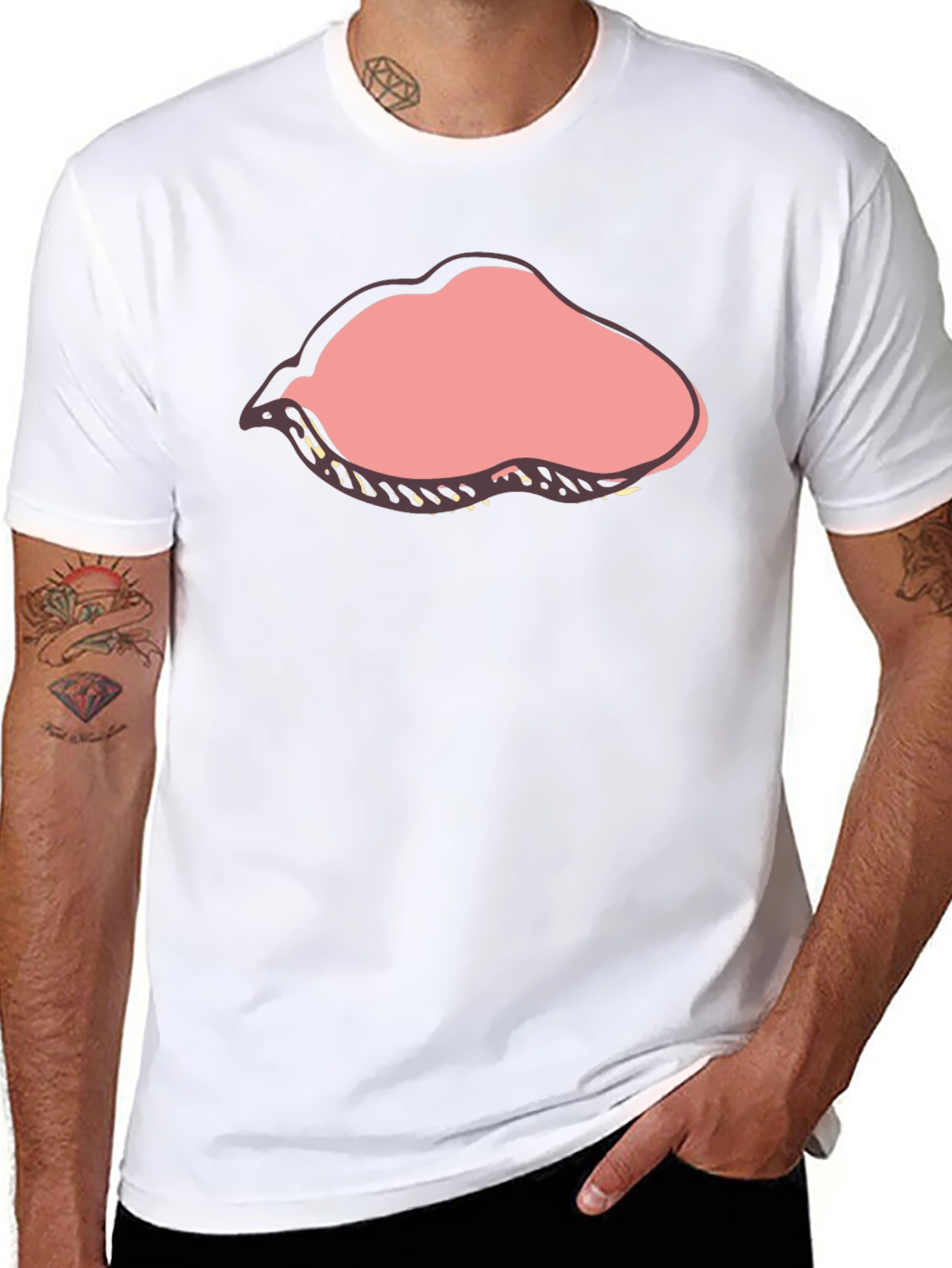 Cartoon Lips Graphic Black T-Shirt