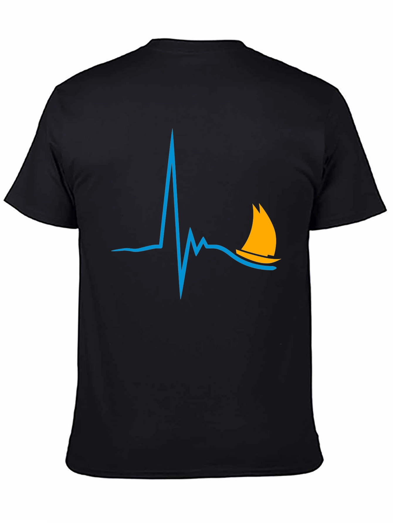 Sailboat Heartbeat Graphic Tee - Stylish Black T-Shirt