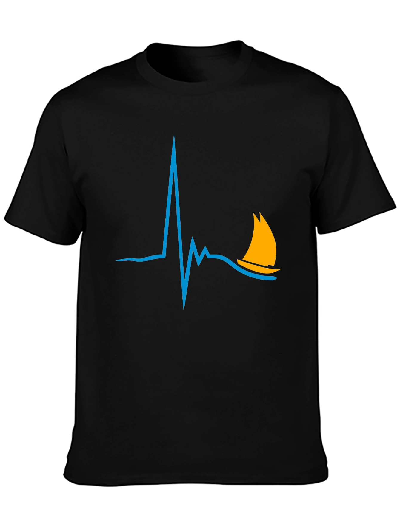Sailboat Heartbeat Graphic Tee - Stylish Black T-Shirt