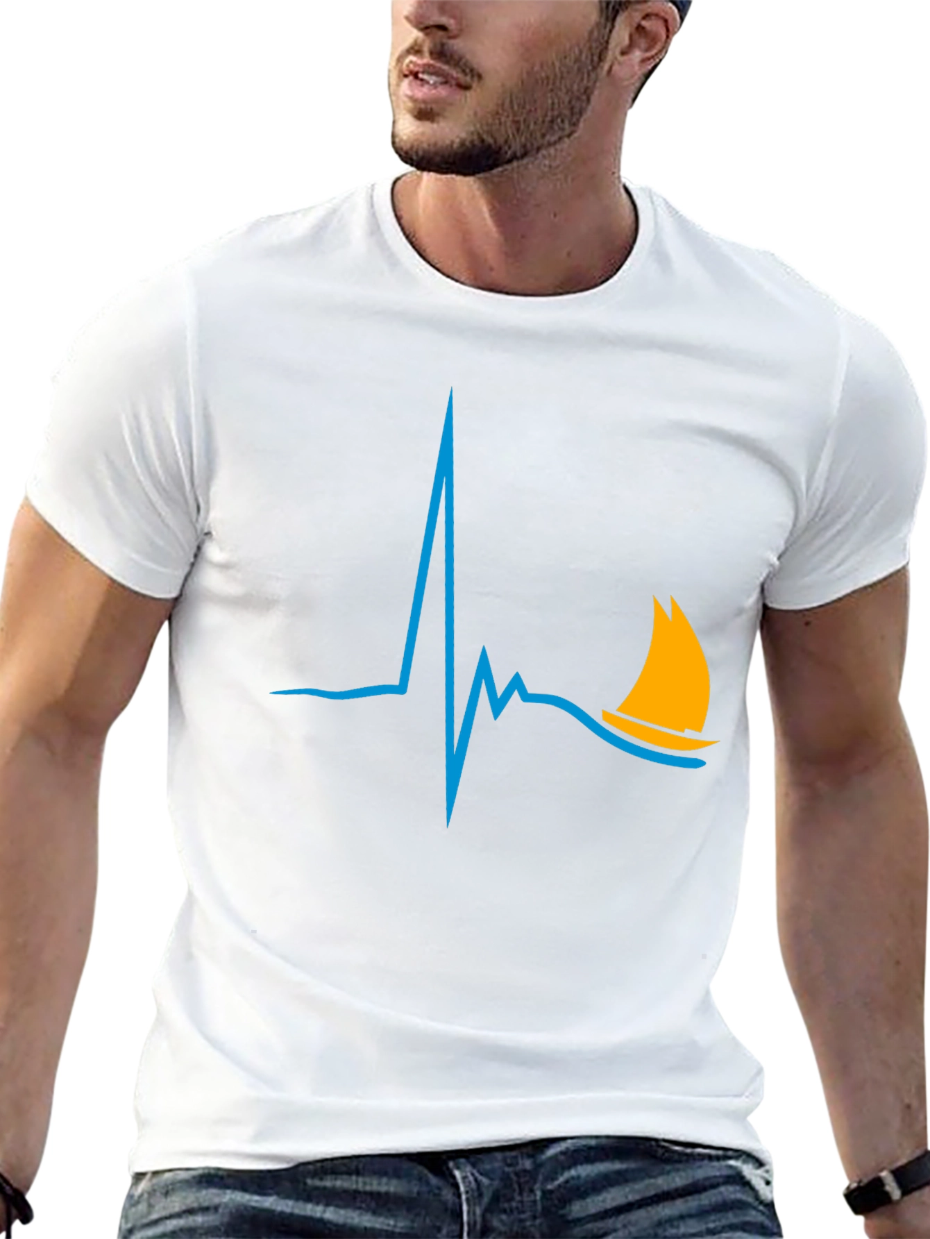 Sailboat Heartbeat Graphic Tee - Stylish Black T-Shirt