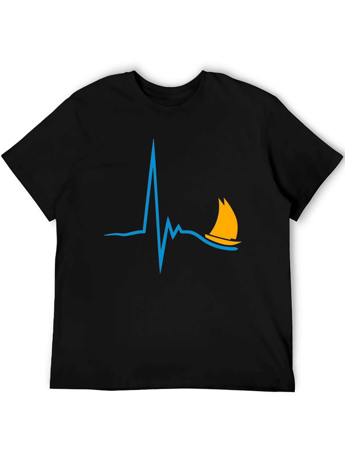Sailboat Heartbeat Graphic Tee - Stylish Black T-Shirt