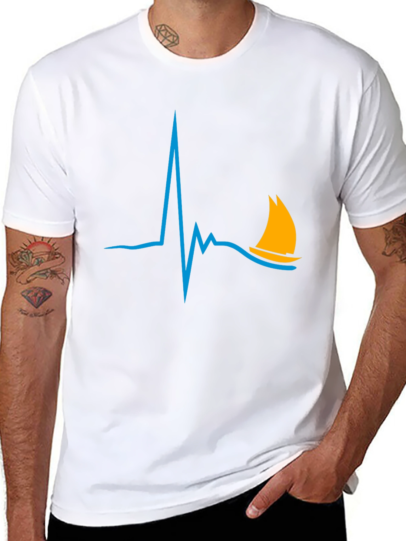 Sailboat Heartbeat Graphic Tee - Stylish Black T-Shirt