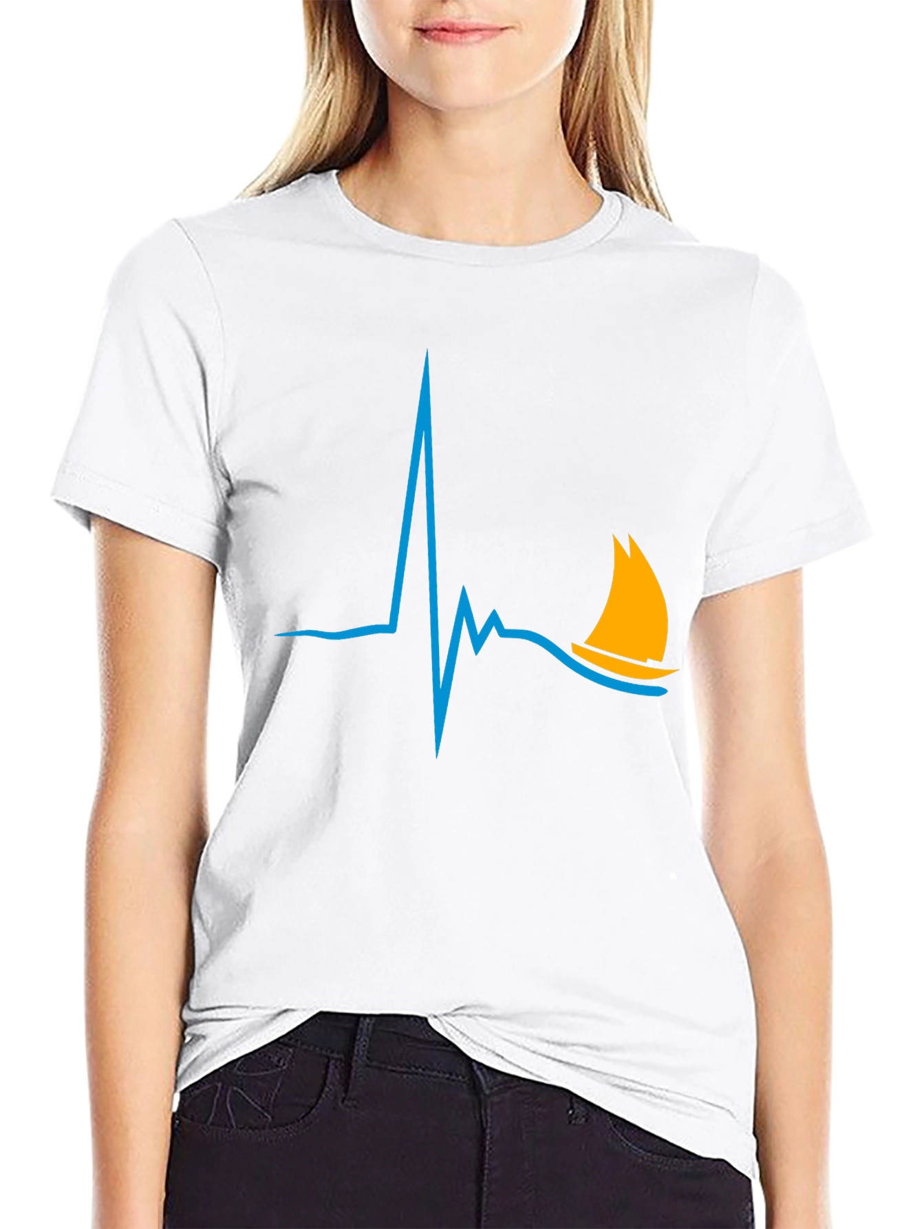 Sailboat Heartbeat Graphic Tee - Stylish Black T-Shirt