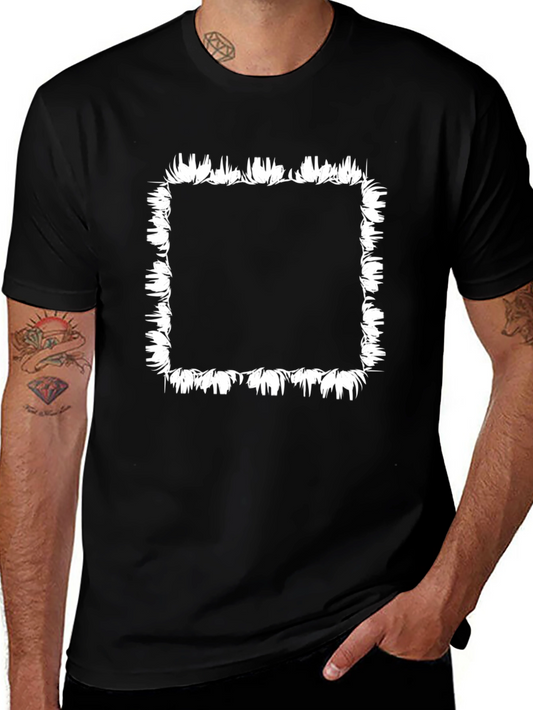 Black T-Shirt with White Floral Square