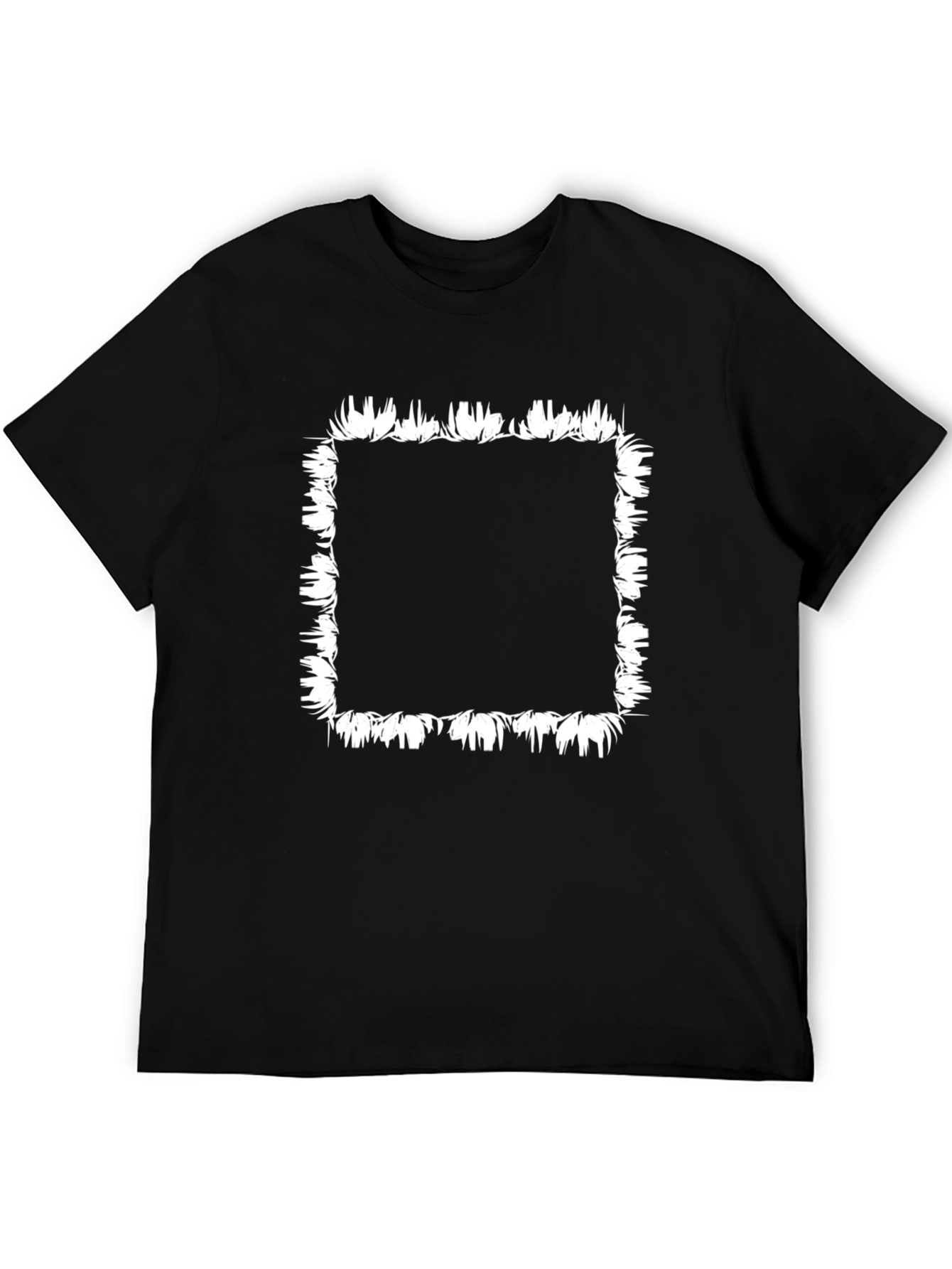 Black T-Shirt with White Floral Square