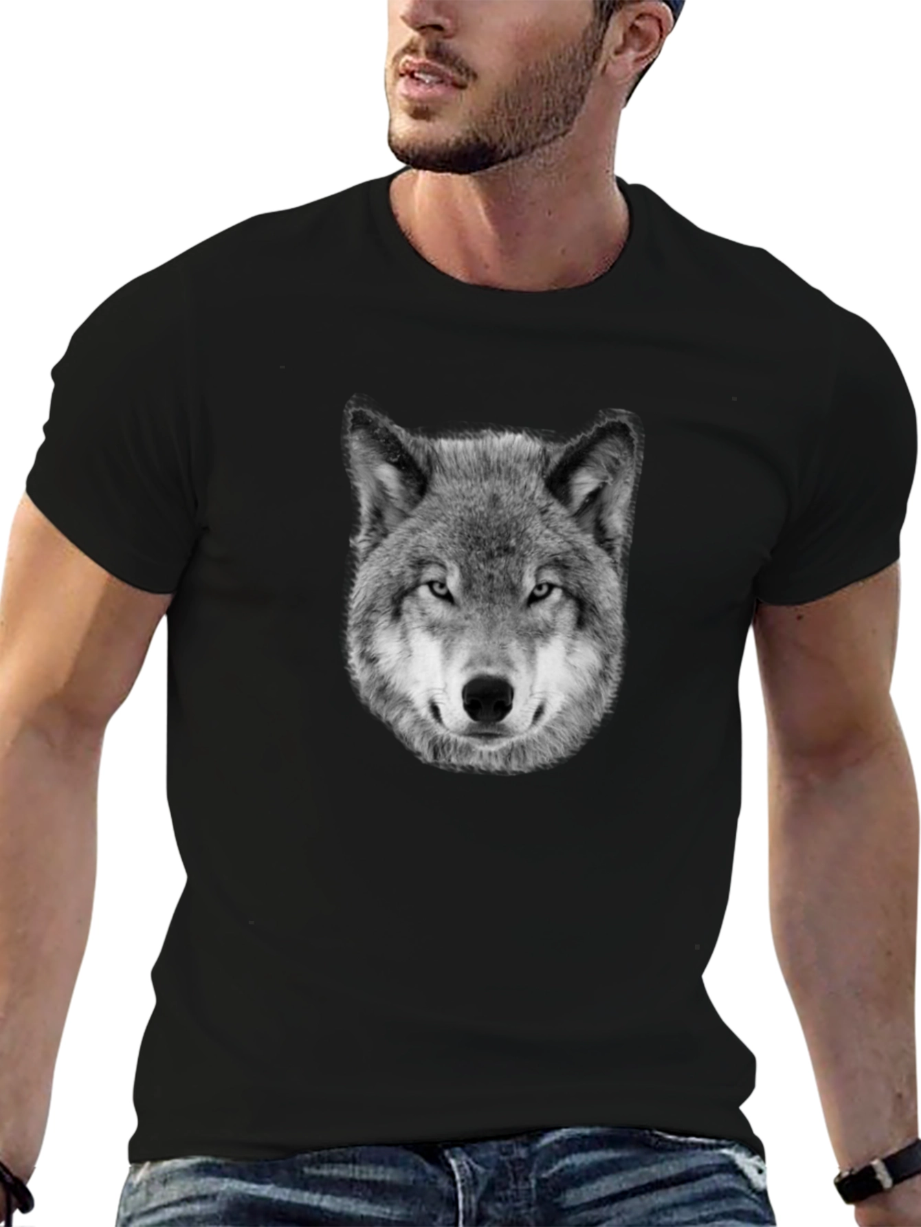 Wolf Graphic Print Black T-Shirt