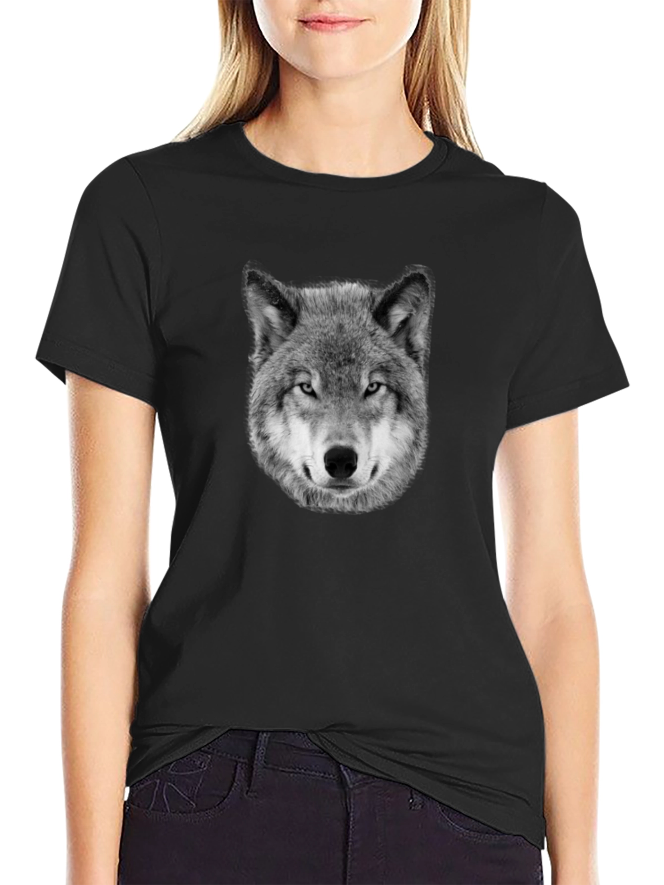 Wolf Graphic Print Black T-Shirt