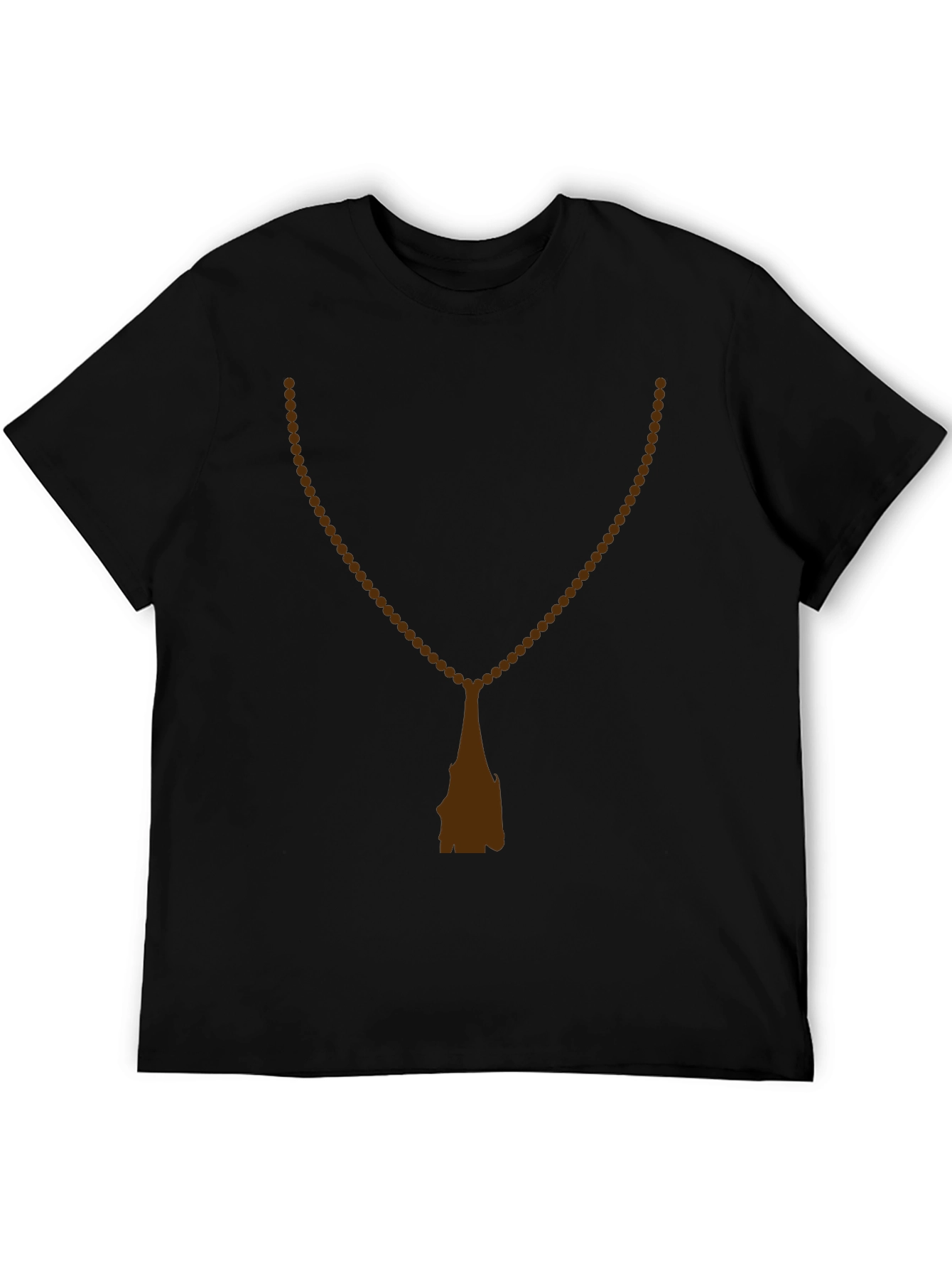 Mens Black T-Shirt with Rosary Beads Print