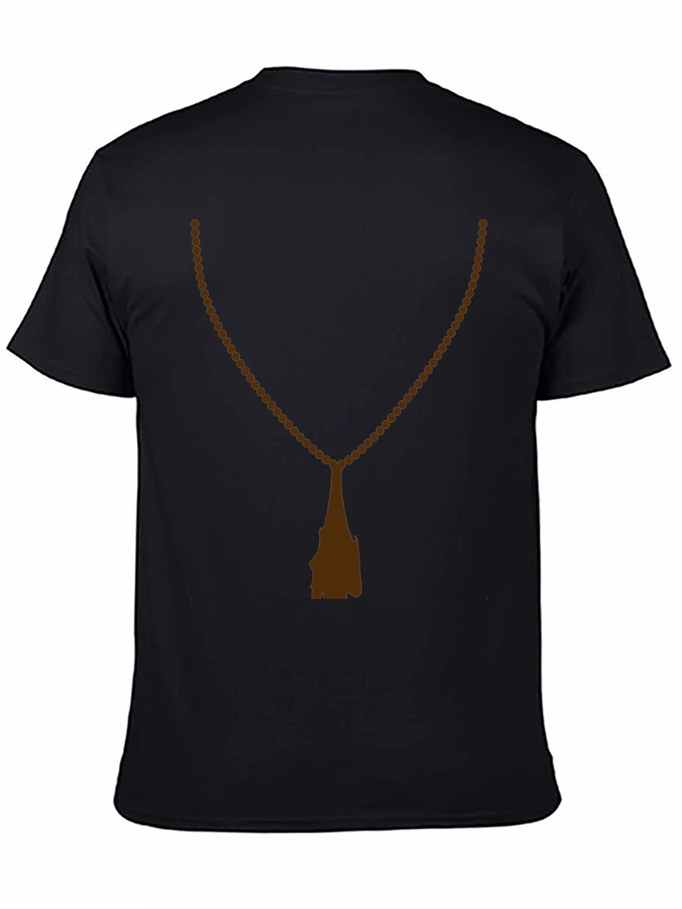 Mens Black T-Shirt with Rosary Beads Print