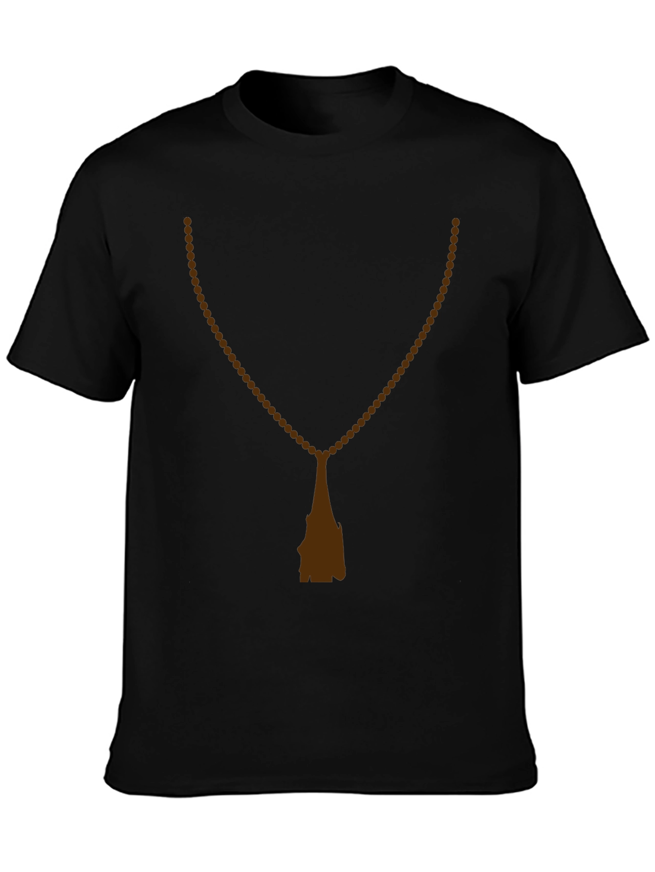 Mens Black T-Shirt with Rosary Beads Print