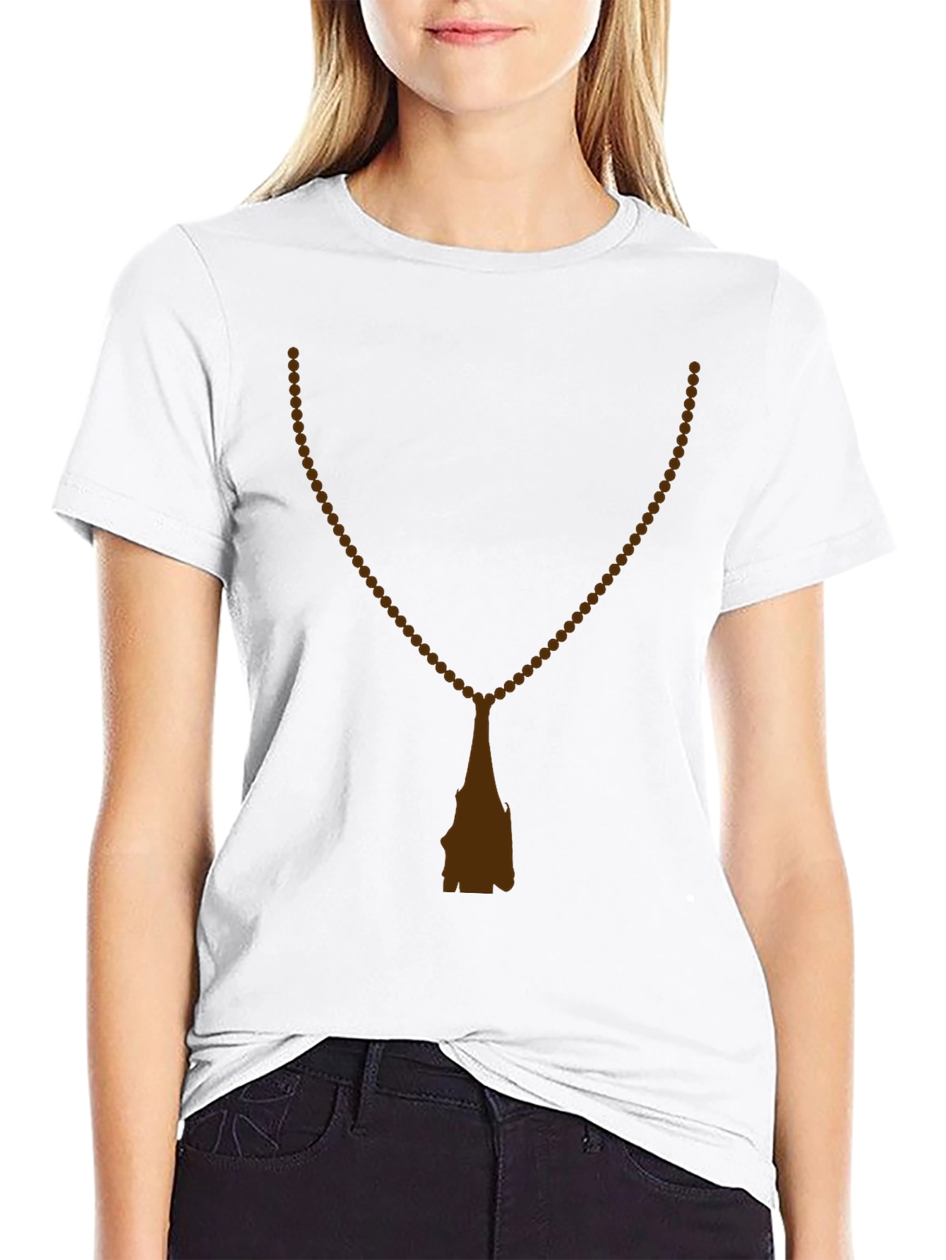 Mens Black T-Shirt with Rosary Beads Print