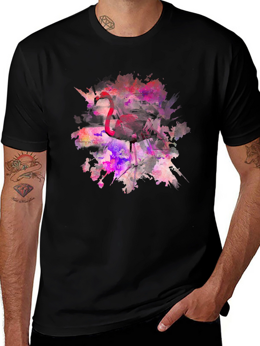 Flamingo Watercolor Graphic Tee - Black Unisex T-Shirt