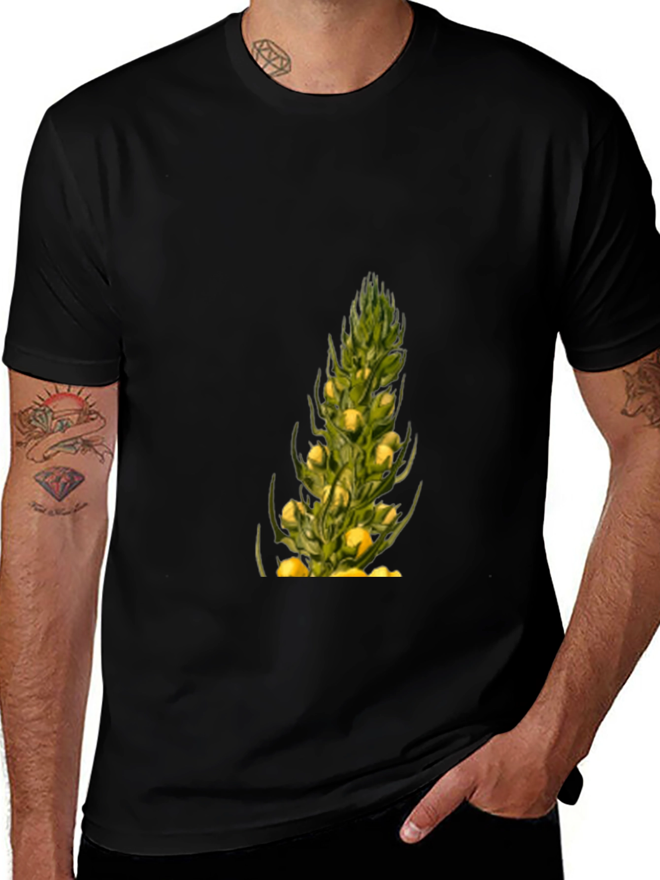 Botanical Print Black T-Shirt