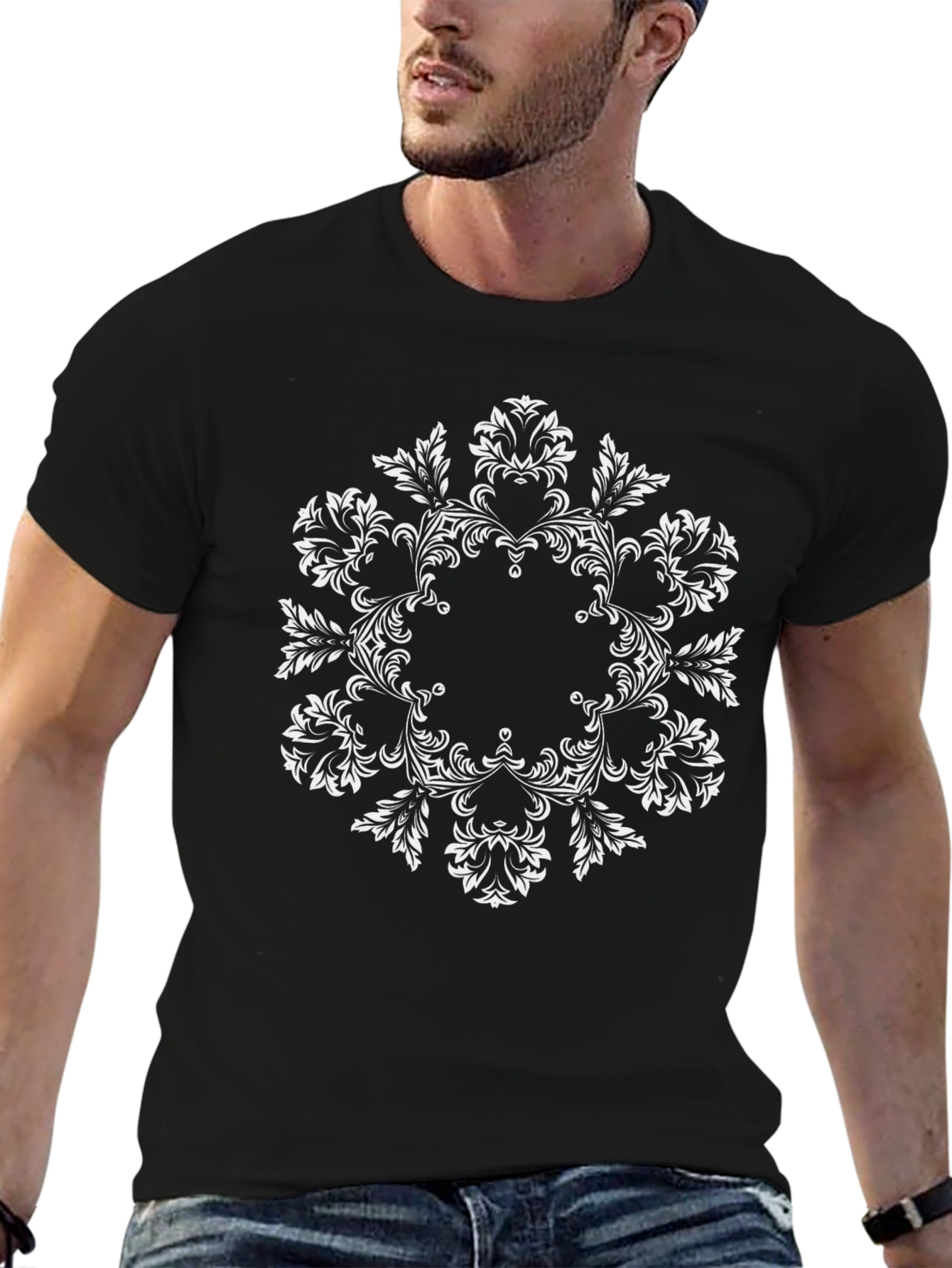Floral Mandala Black T-Shirt