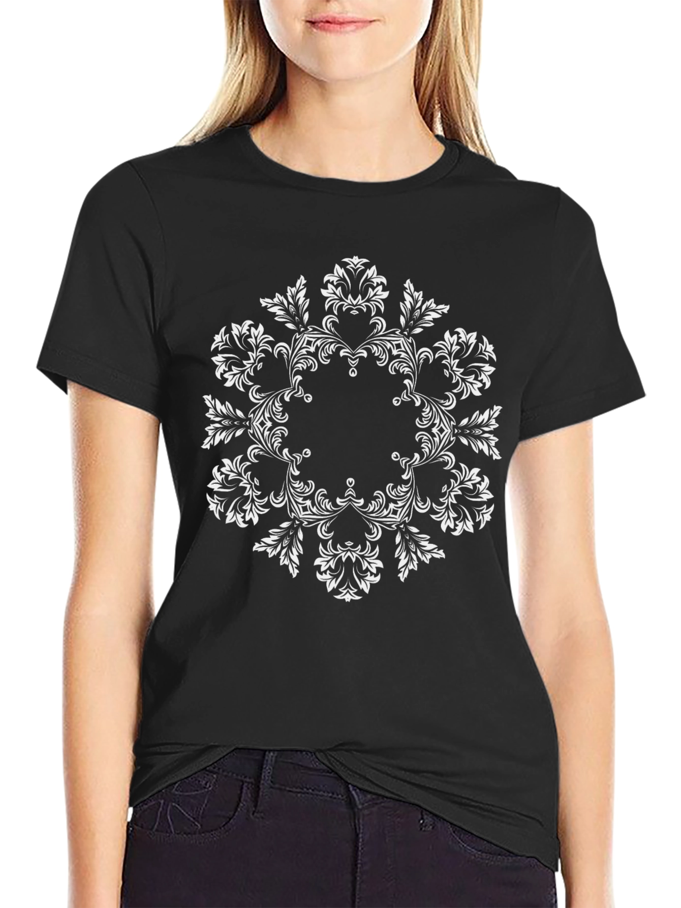 Floral Mandala Black T-Shirt