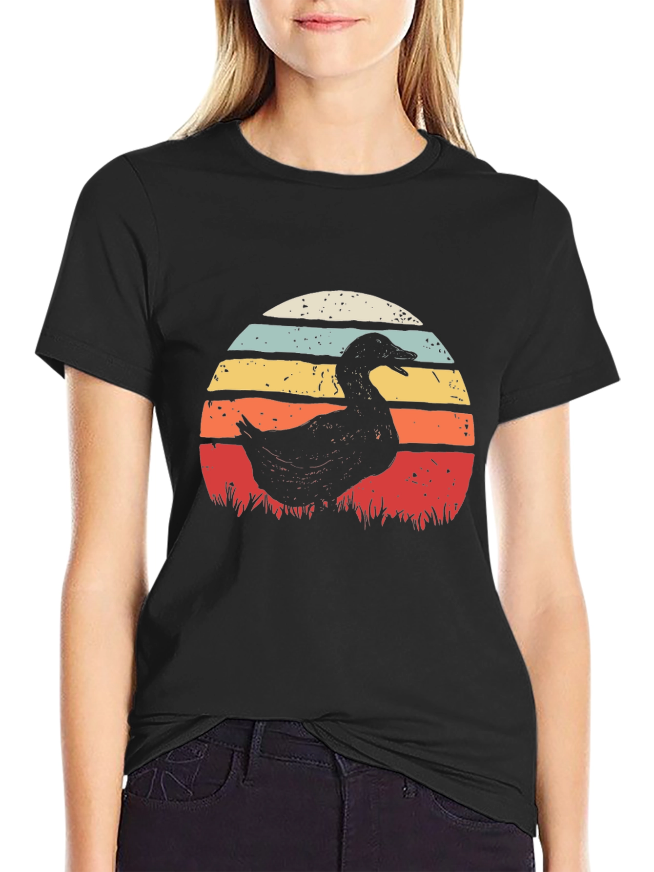 Retro Duck Sunset T-Shirt - Black