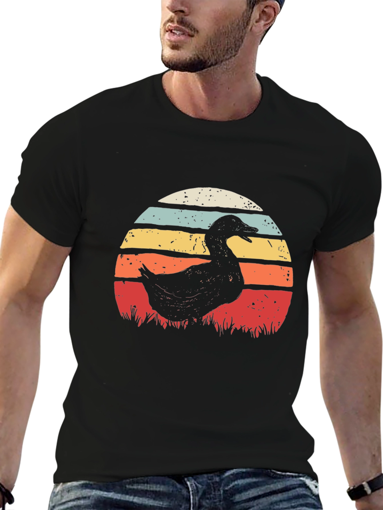 Retro Duck Sunset T-Shirt - Black