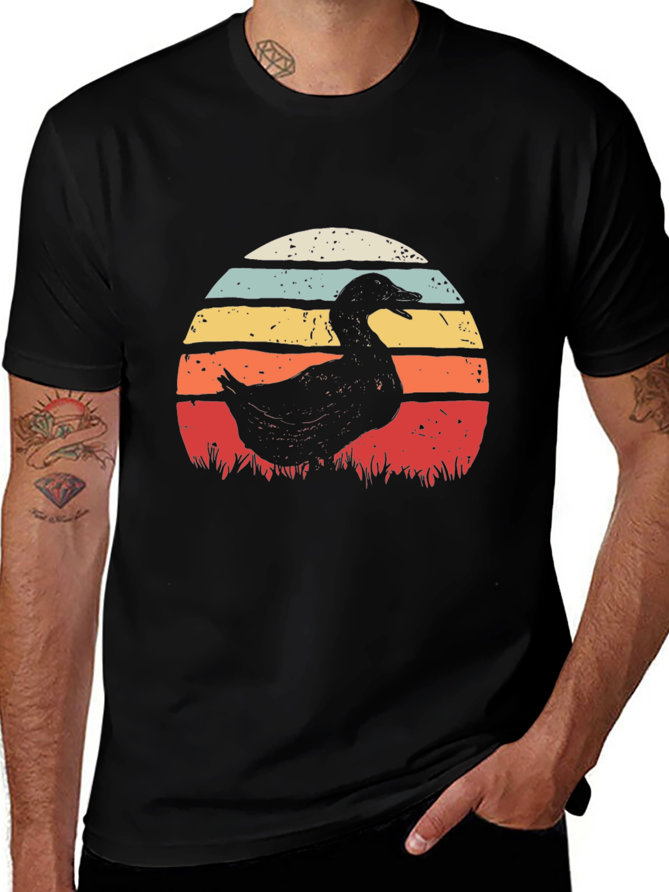 Retro Duck Sunset T-Shirt - Black
