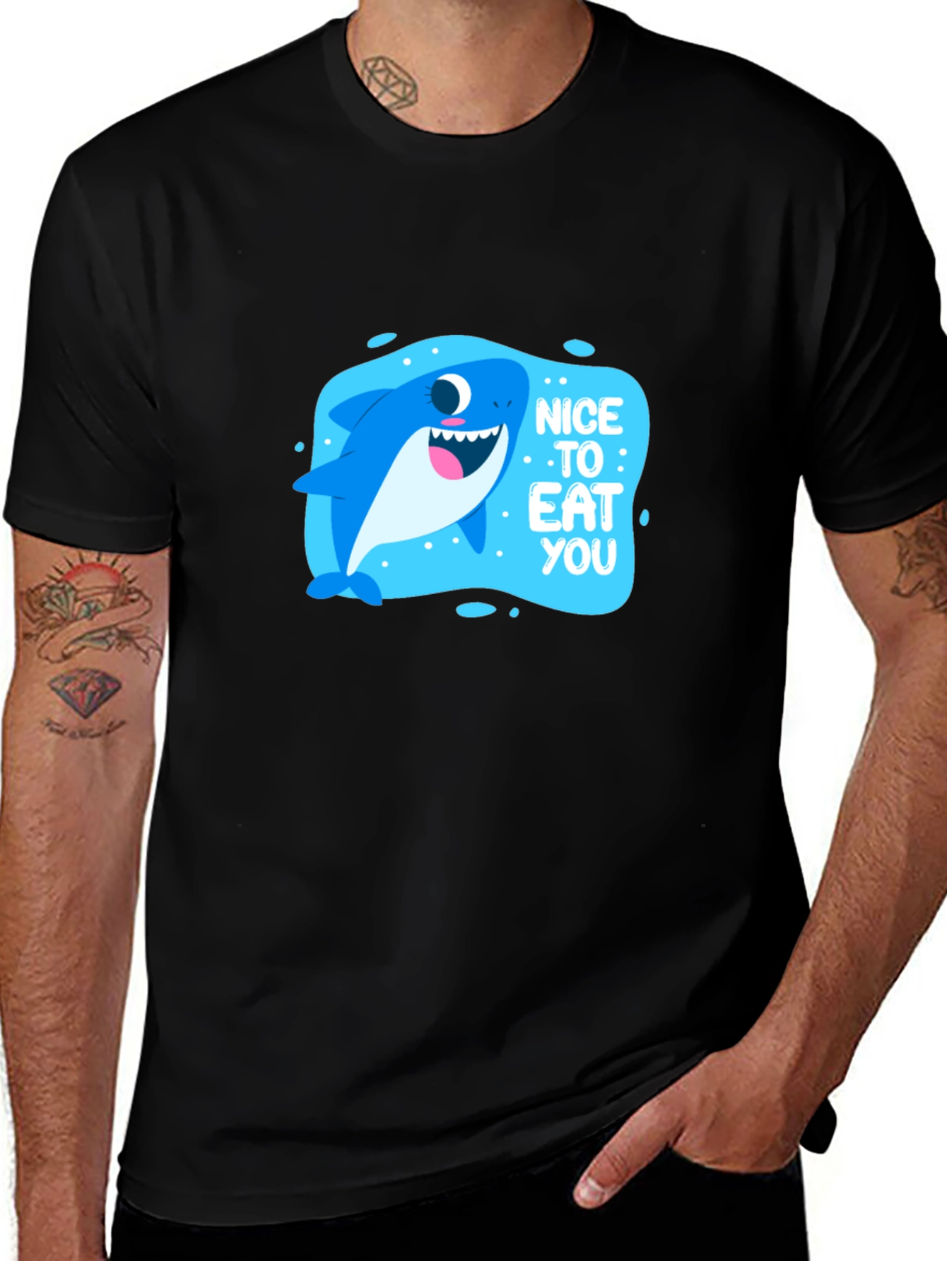 Funny Shark Nice to Eat You Black T-Shirt