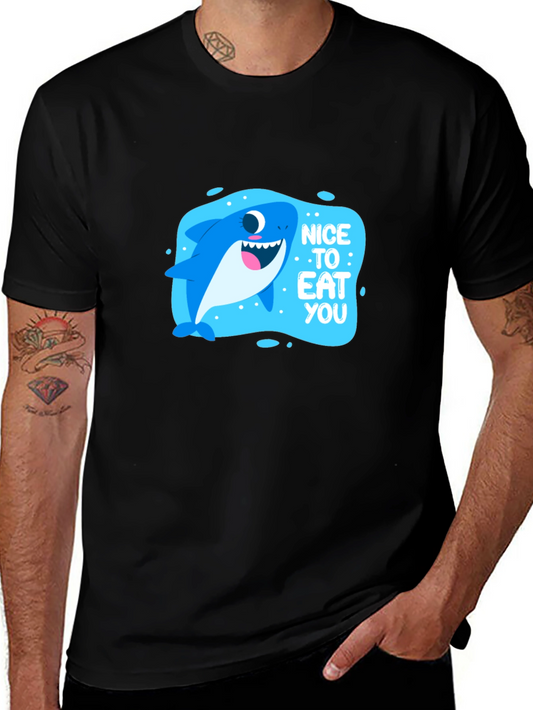Funny Shark Nice to Eat You Black T-Shirt